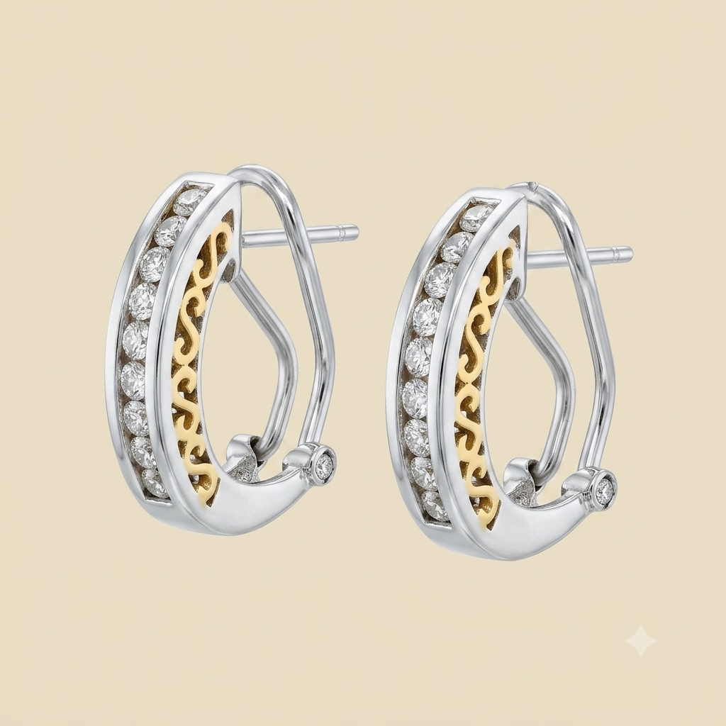14K Diamond J-Hoop Earrings