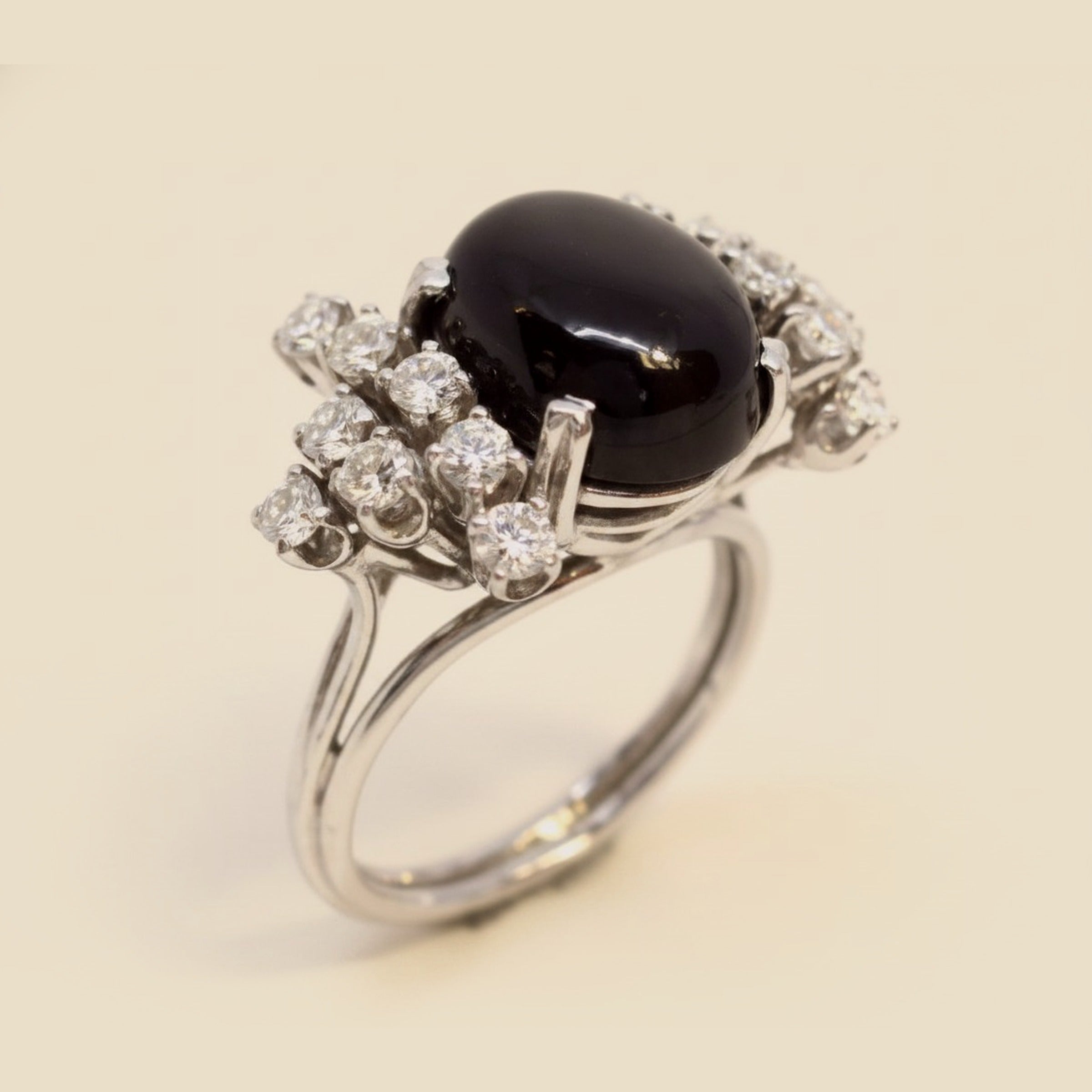 Platinum Black Star Sapphire & Diamond Cocktail Ring