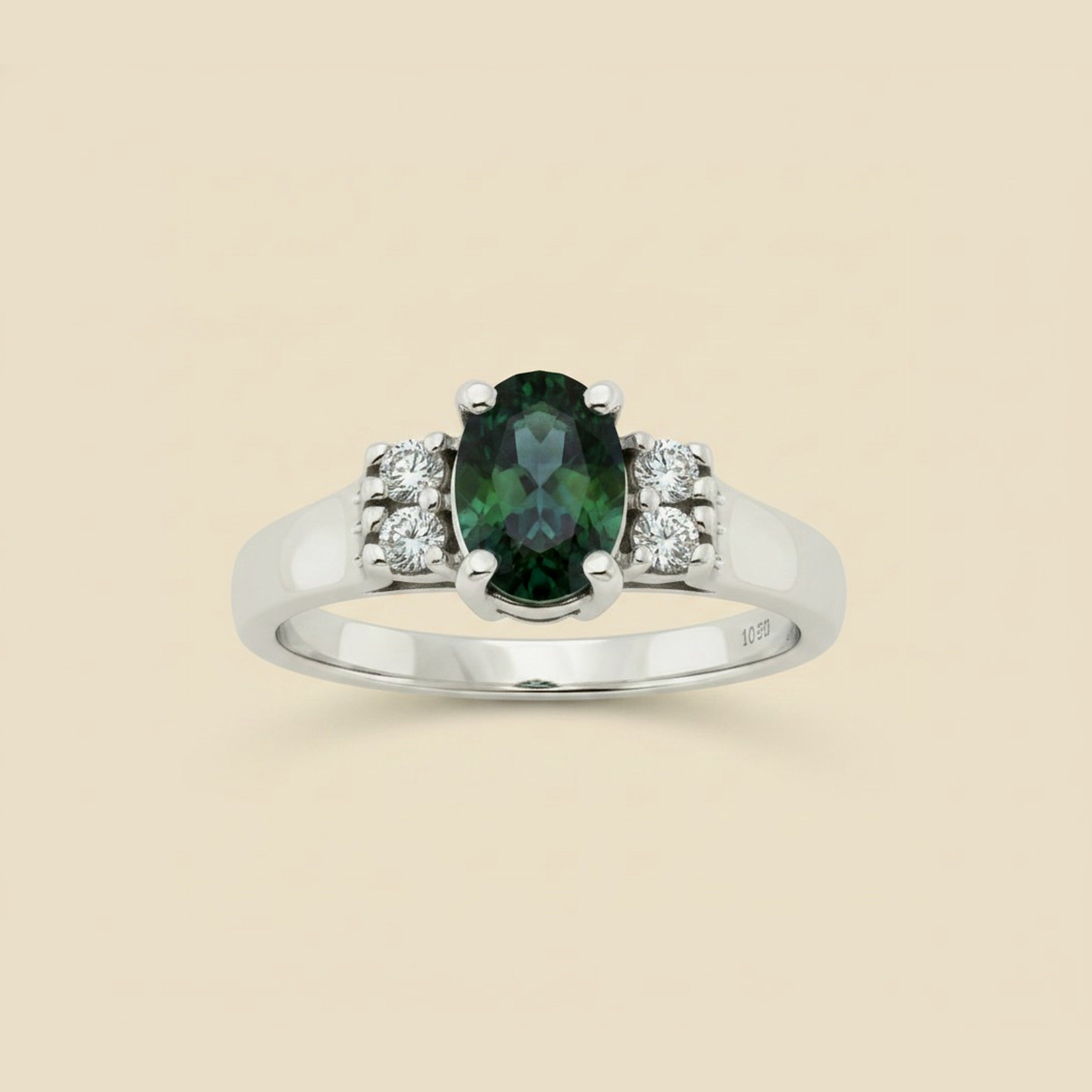 White Gold Alexandrite & Diamond Engagement Ring