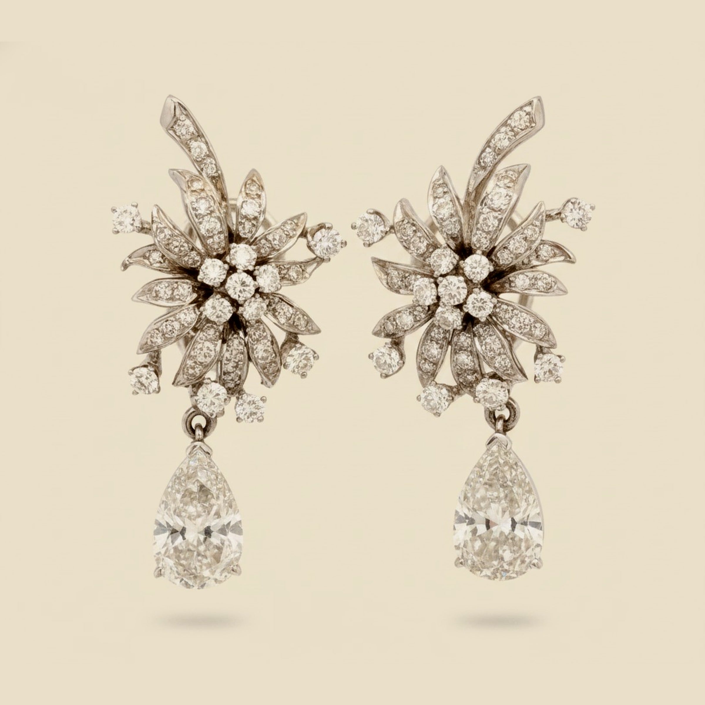 Diamond Cluster Pear Shape Drop Earrings