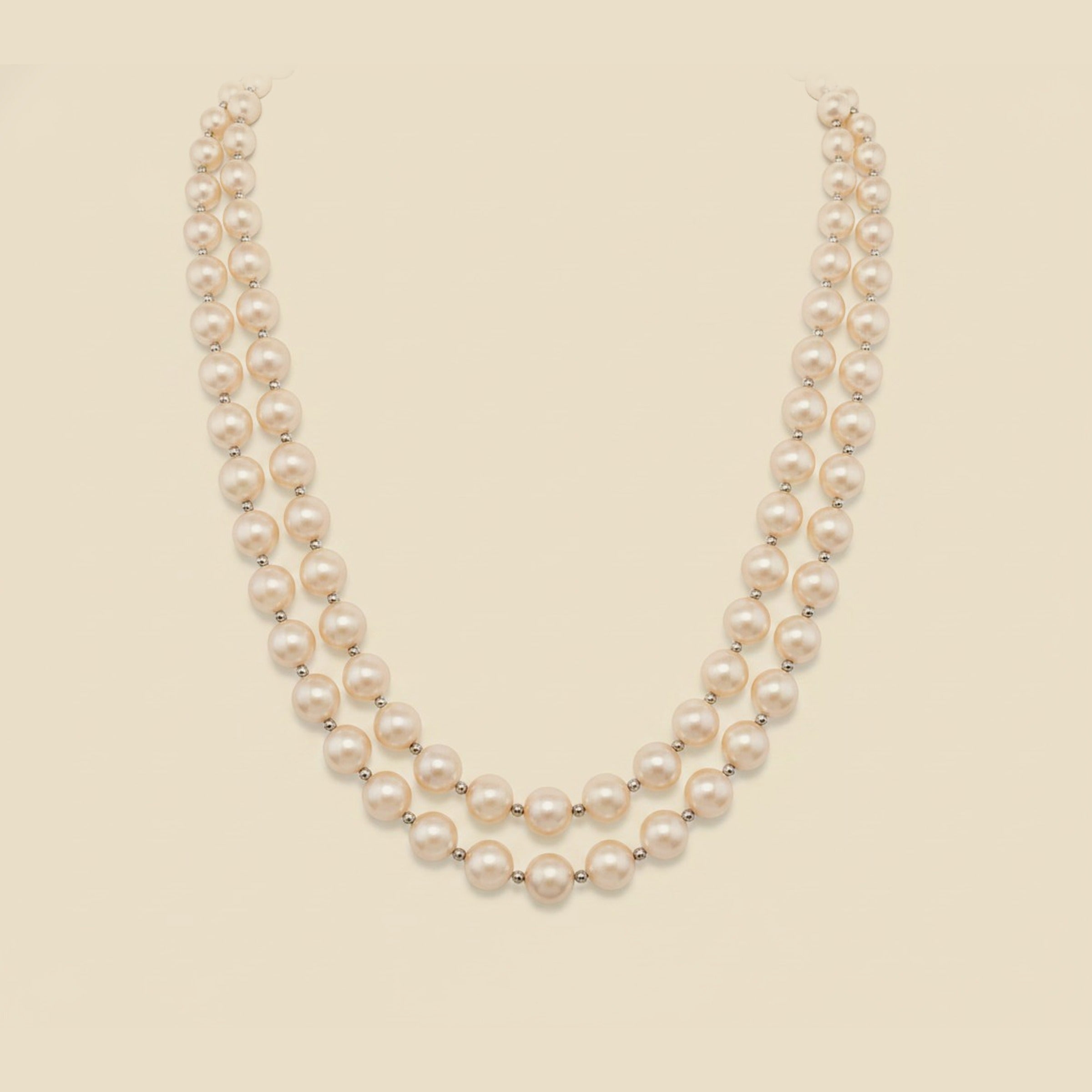 Double Strand Cultured Pearl Necklace with Diamond and Sapphire Clasp