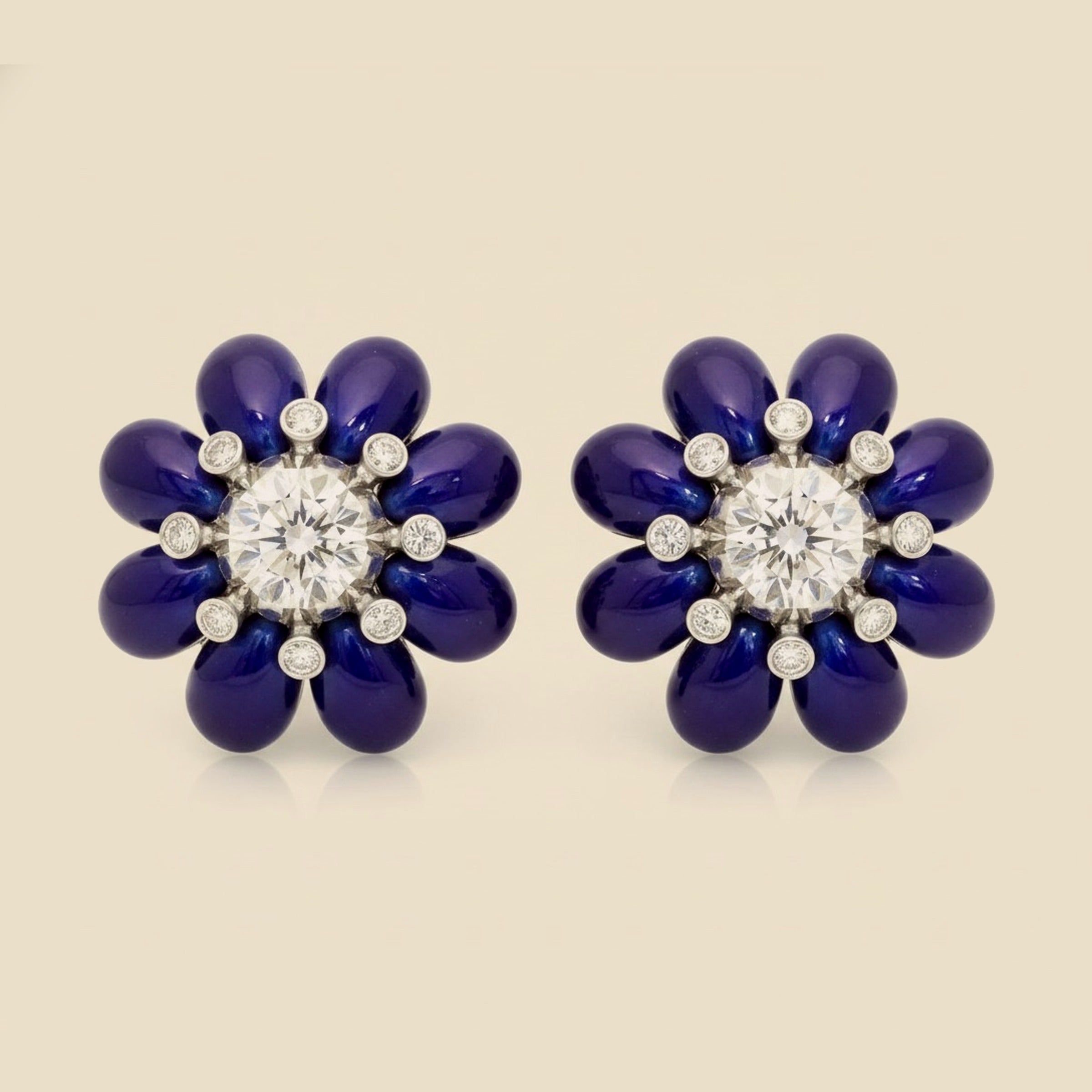 Blue Enamel & Diamond Earrings