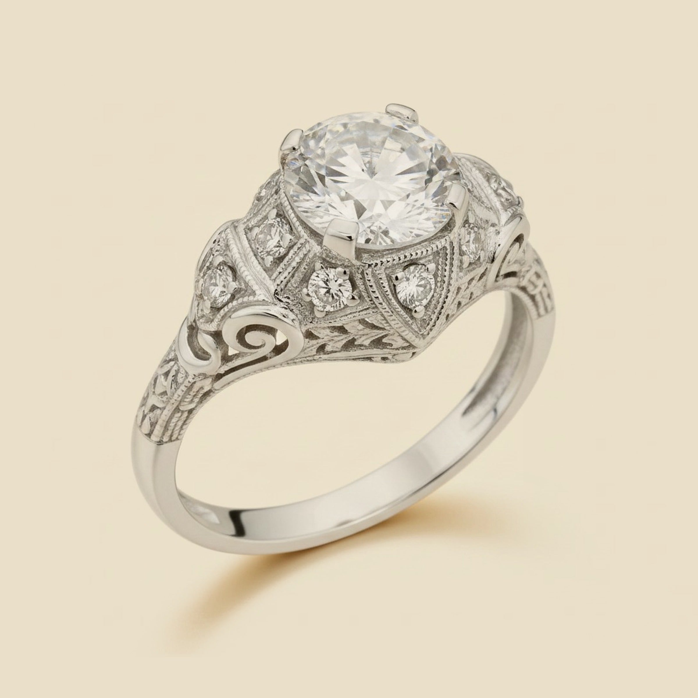 Hand Made Art-Deco Platinum Diamond Engagement Ring
