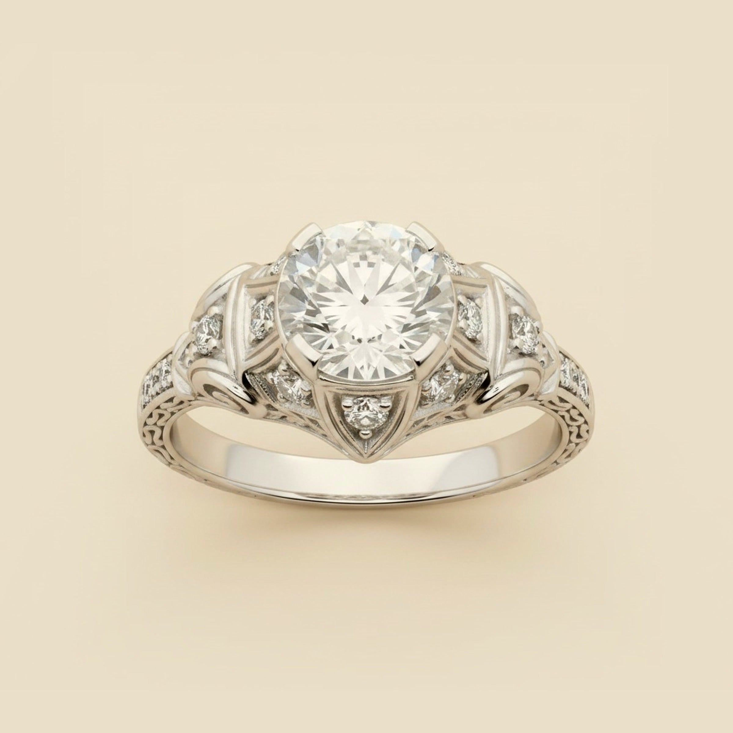 Hand Made Art-Deco Platinum Diamond Engagement Ring