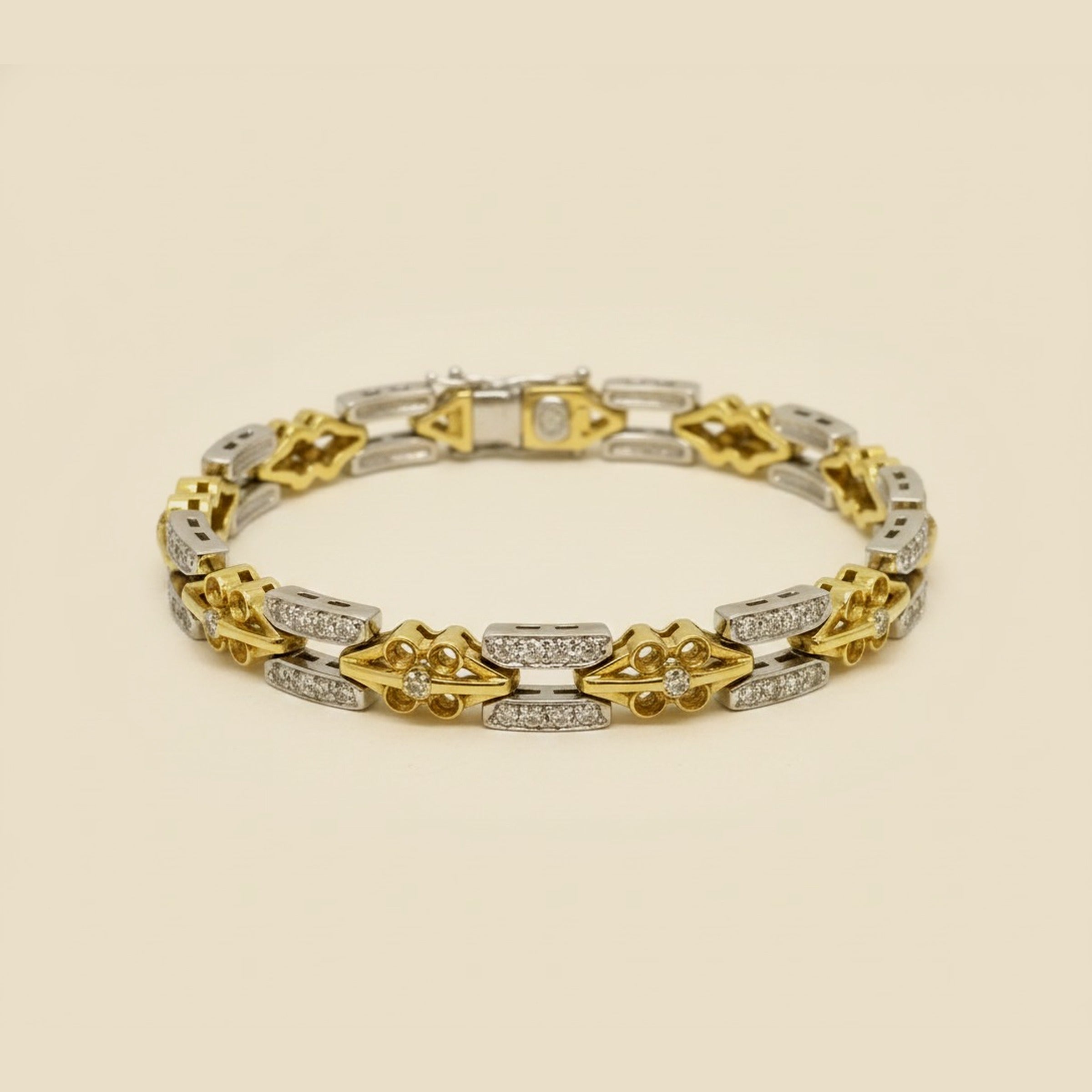 Two-Tone 18K Gold Diamond Link Bracelet, 143 Diamonds