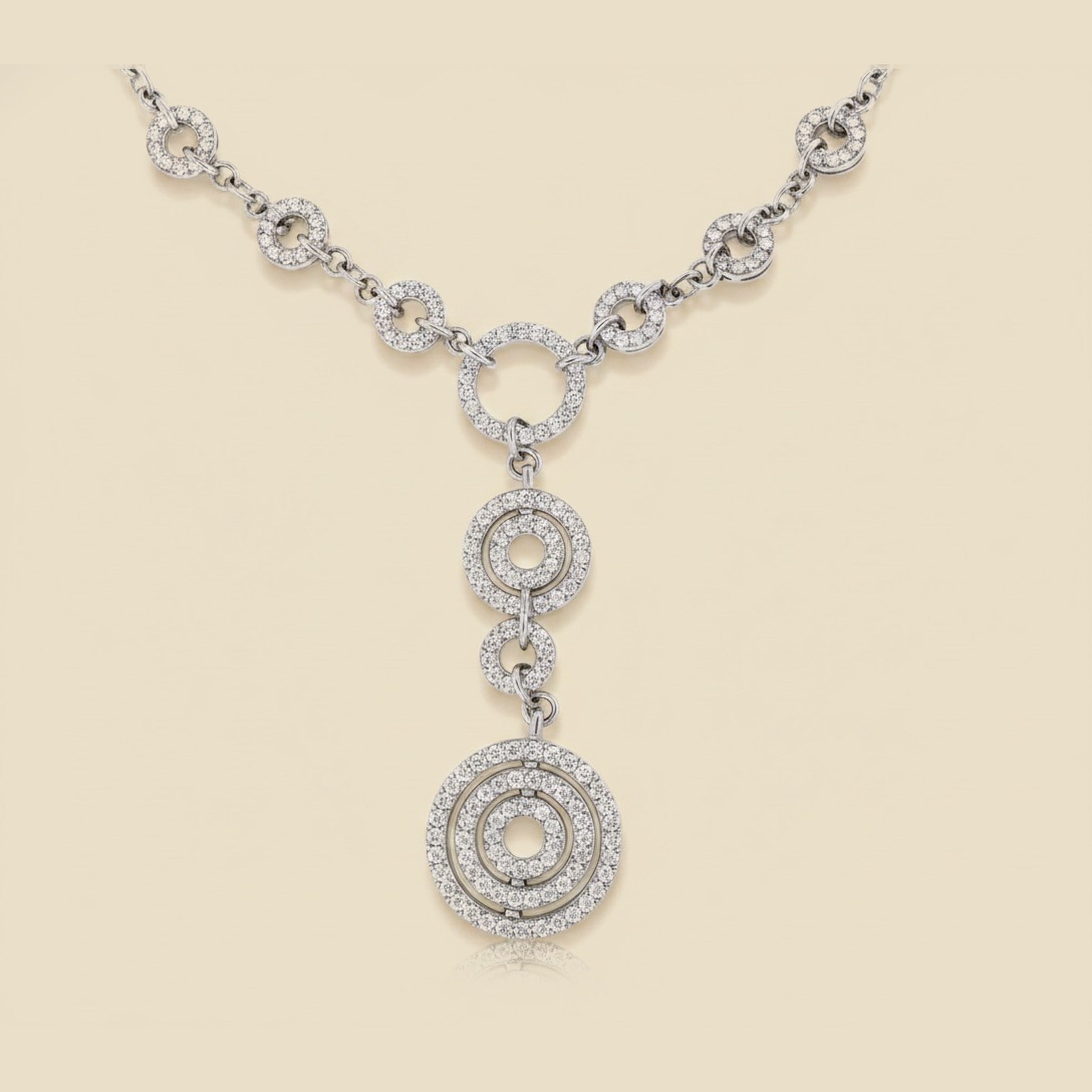 Elegant White Gold Long Cicle in Circle Diamond Necklace