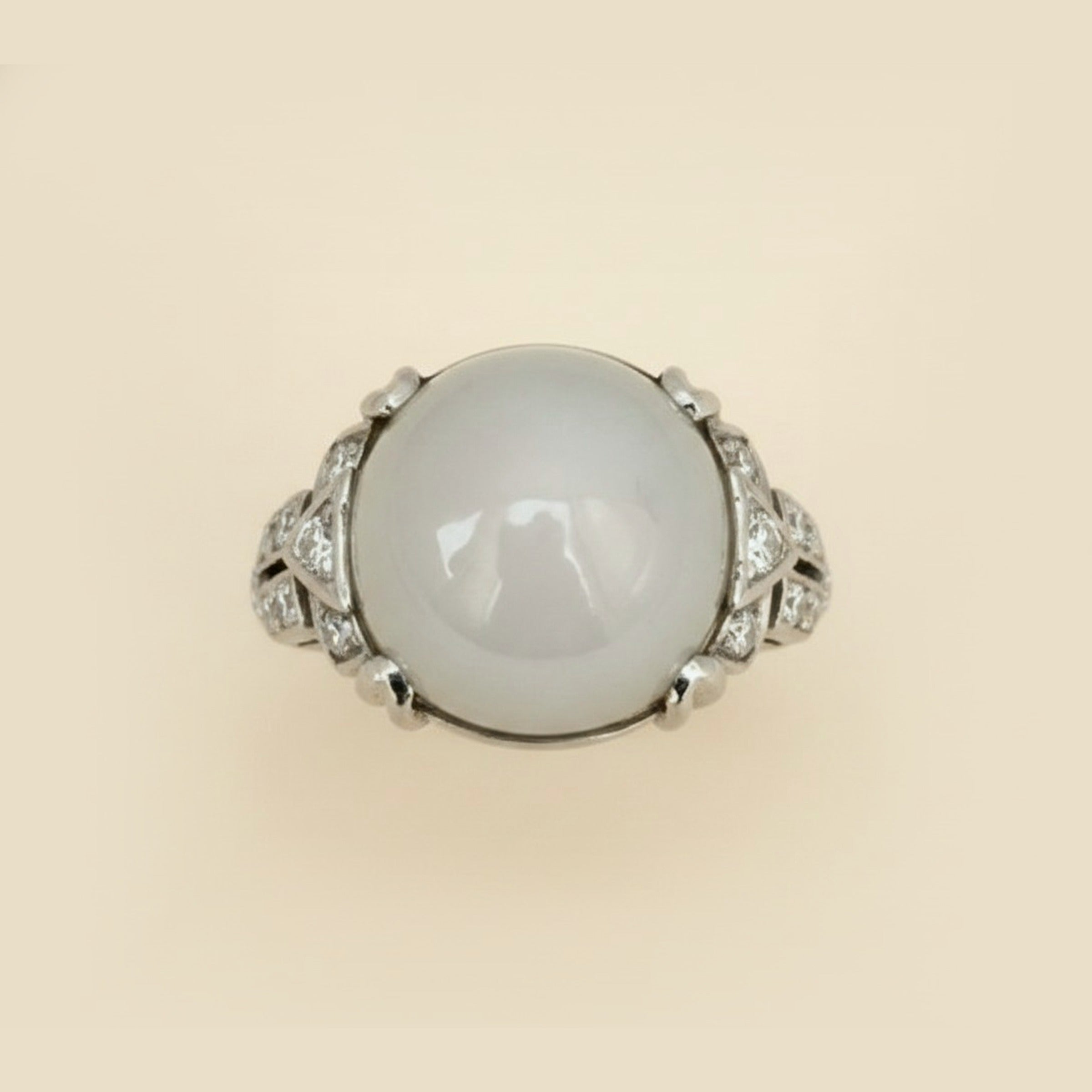 Art Deco Hand-made Platinum Diamond Natural Star Sapphire Ring