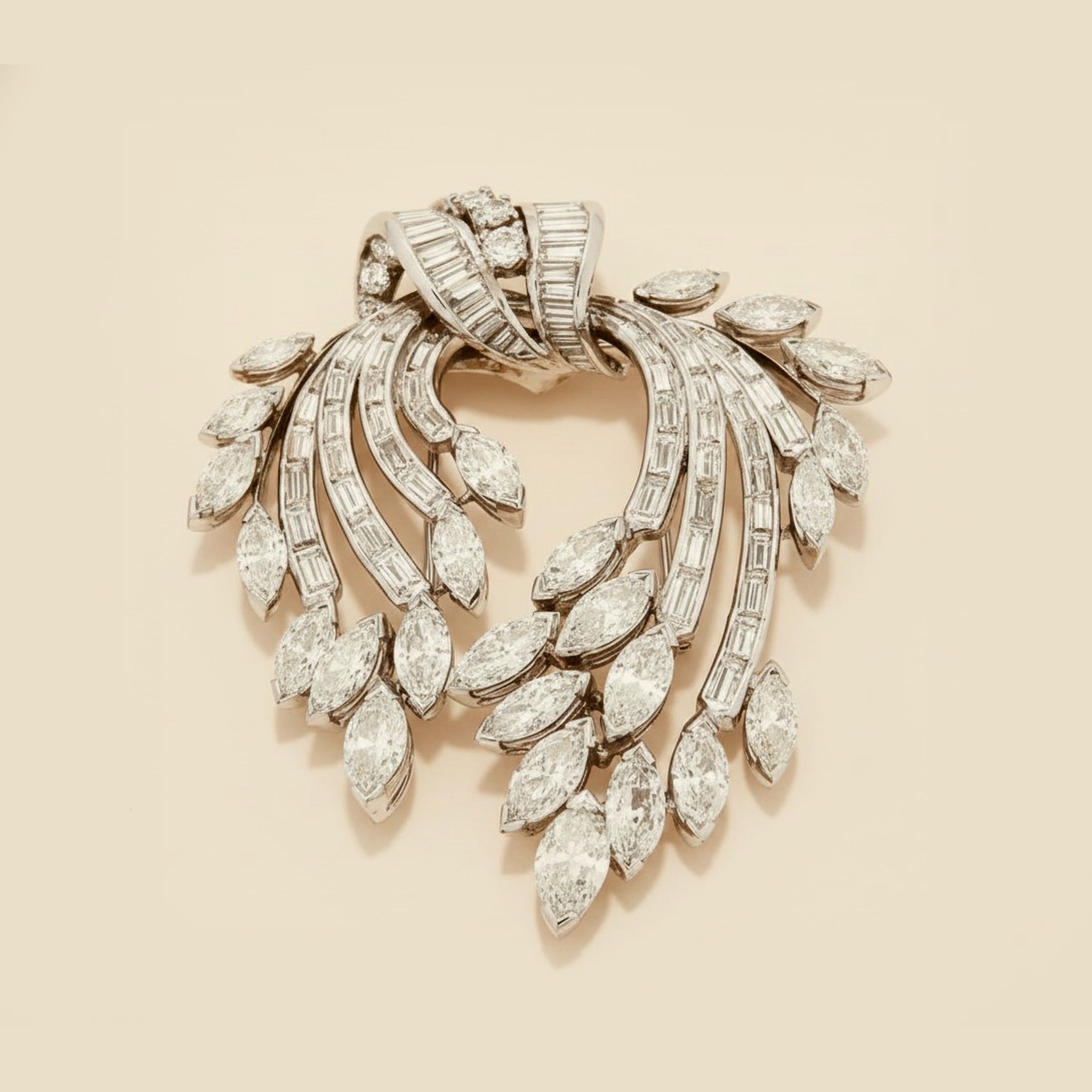 Vintage Platinum Diamond Wreath Twin-Pin Clip Brooch