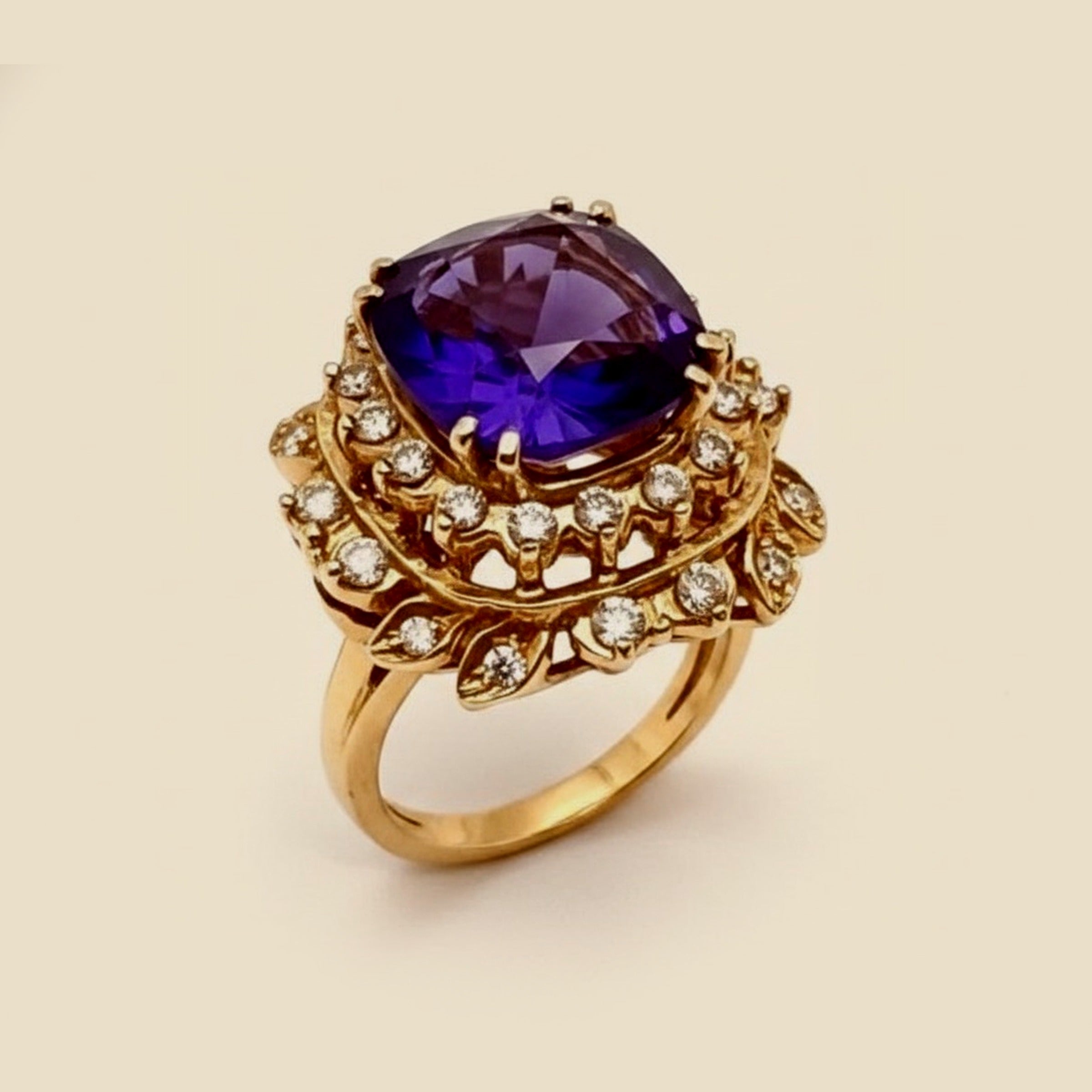 3-Tier Amethyst & Diamond Cocktail Ring