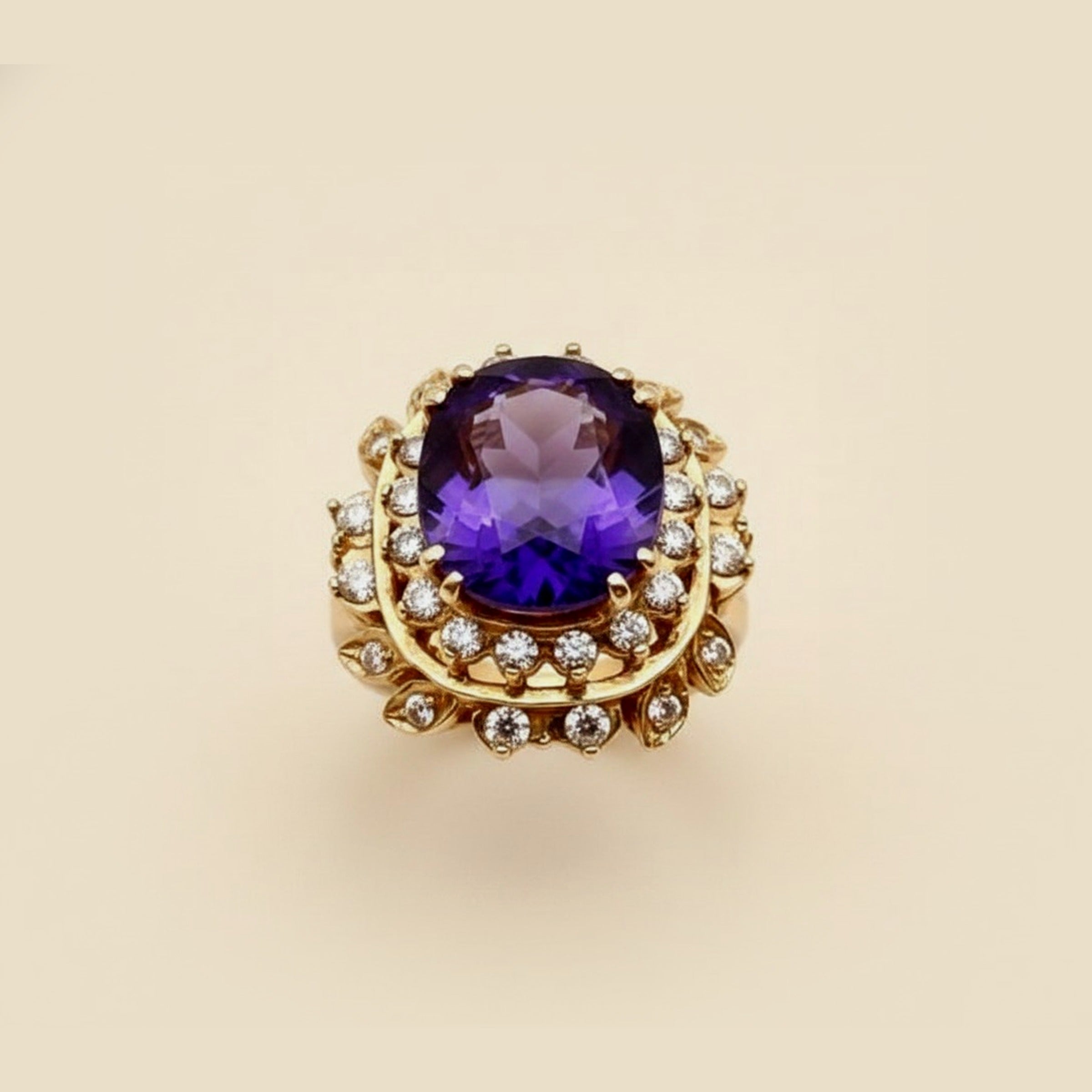 3-Tier Amethyst & Diamond Cocktail Ring
