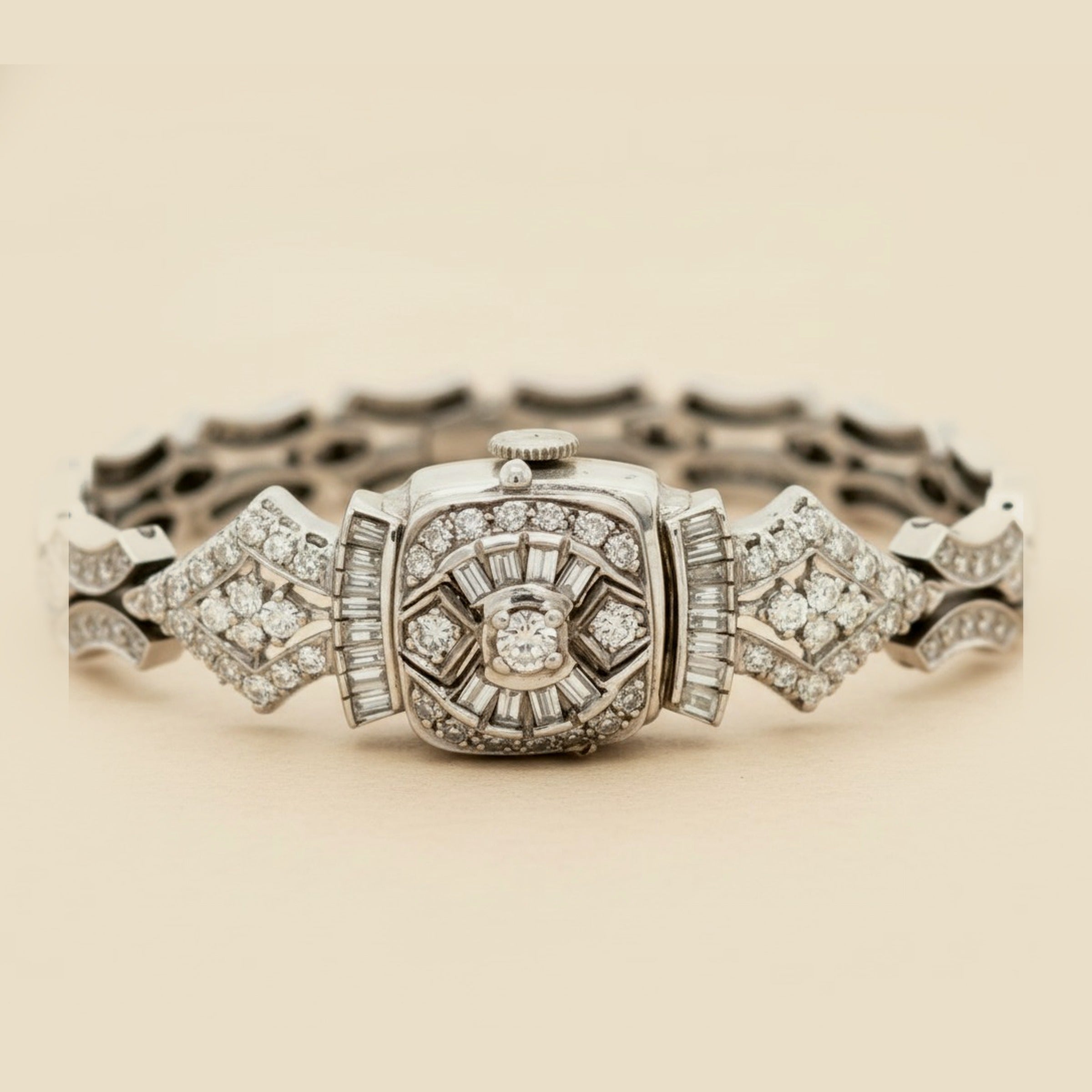 1940's 14K "Hamilton" Closed Face Diamond Bracelet Wrist Watch