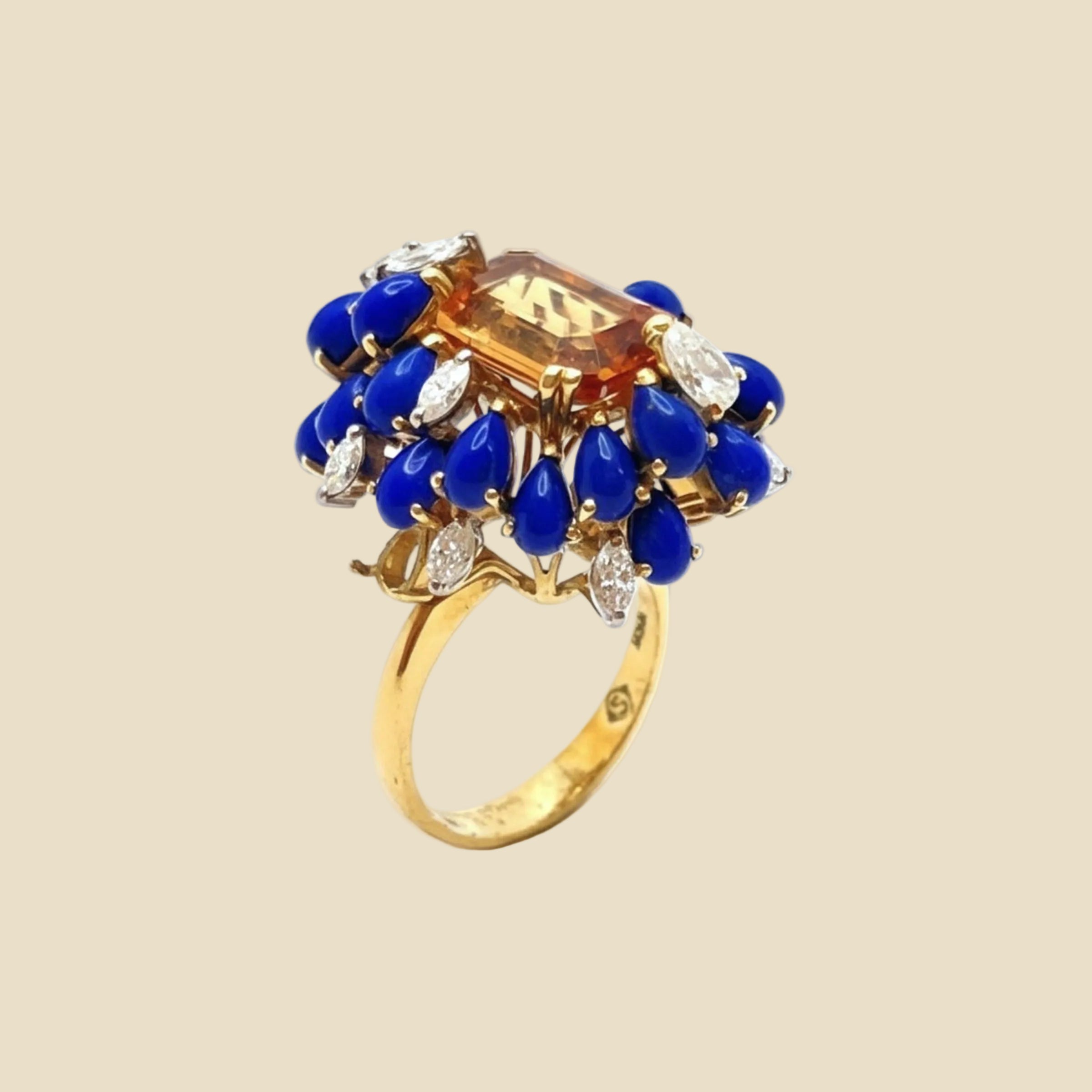 Citrine Lapis & Diamond Cocktail Ring