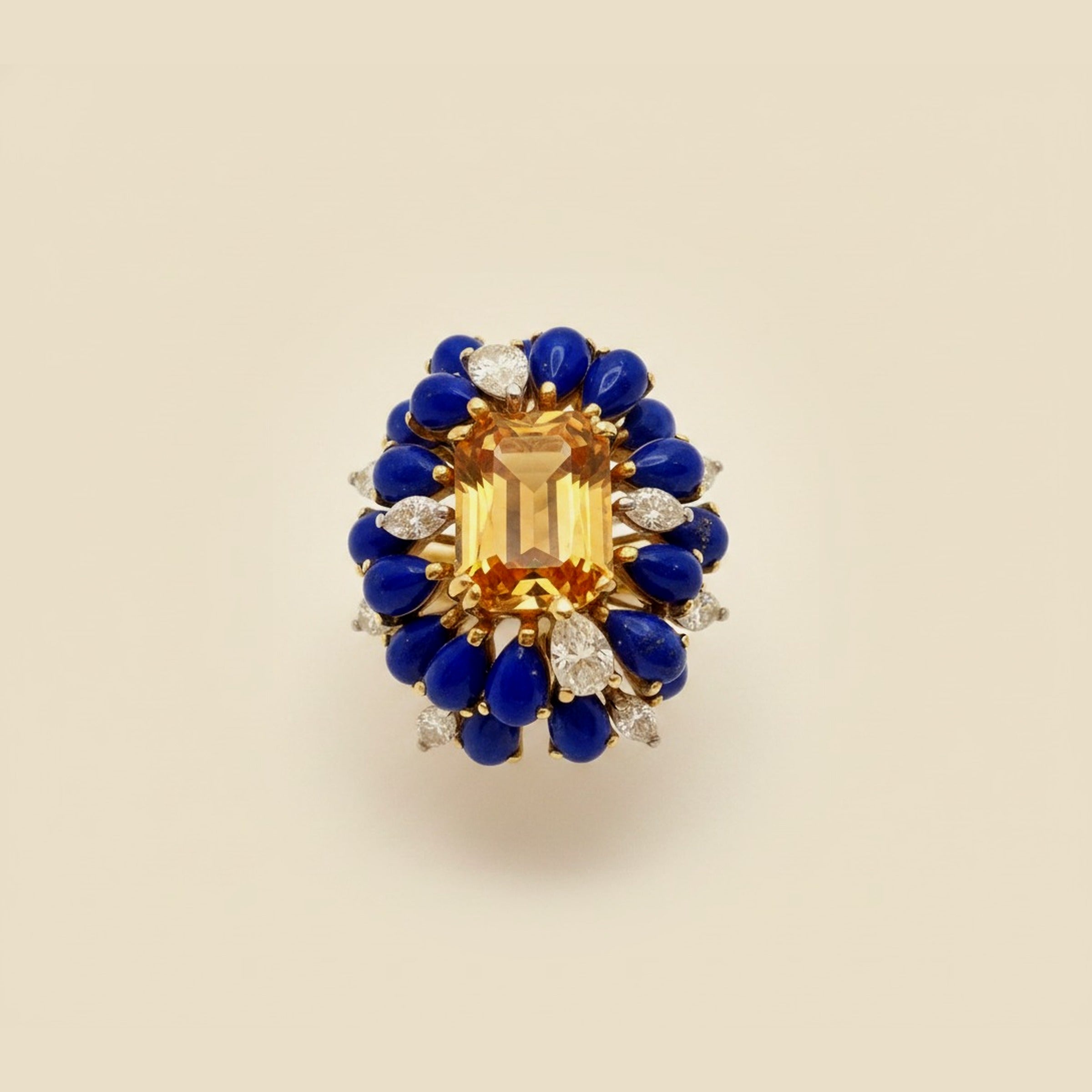 Citrine Lapis & Diamond Cocktail Ring