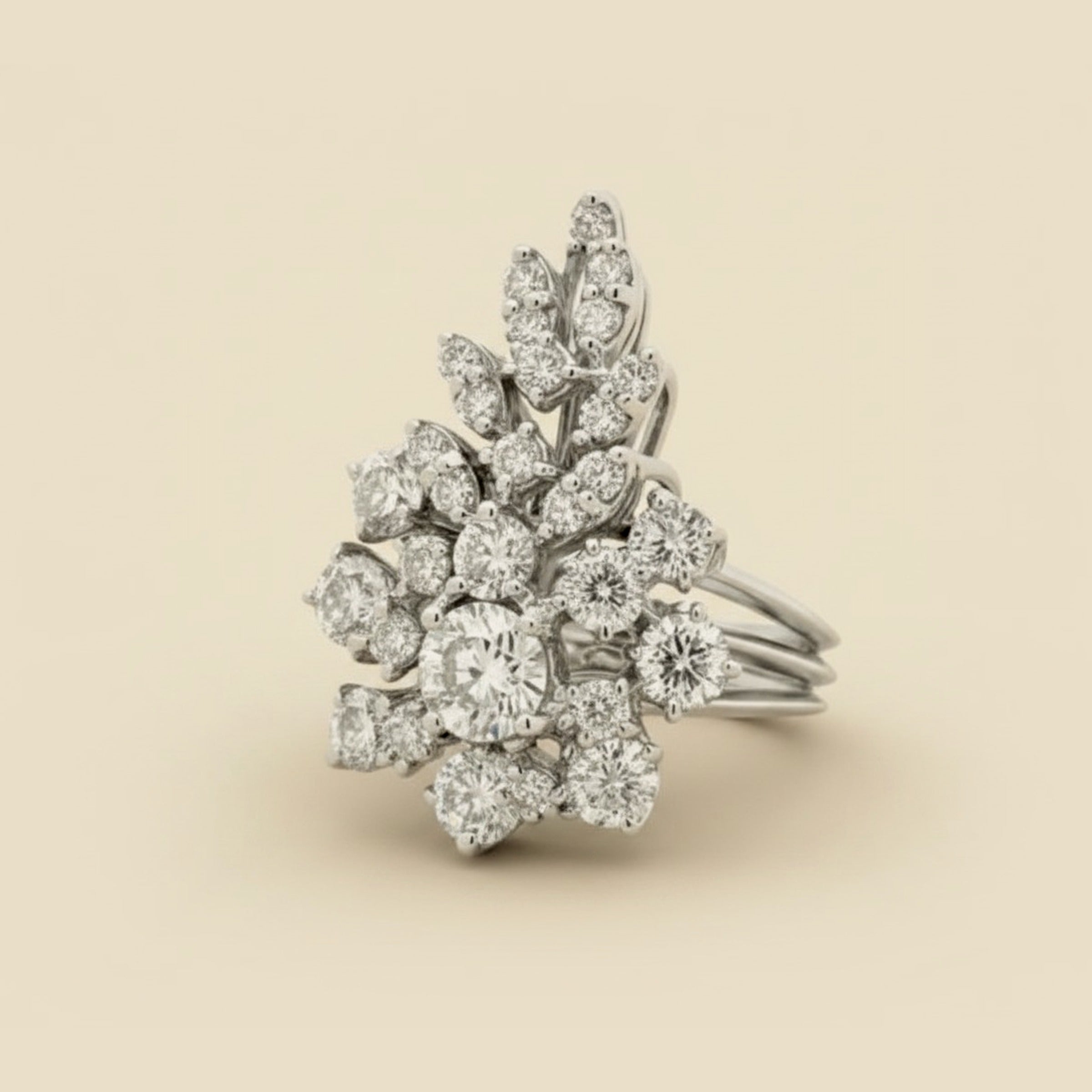 Large White Gold Diamond Waterfall Ring.
