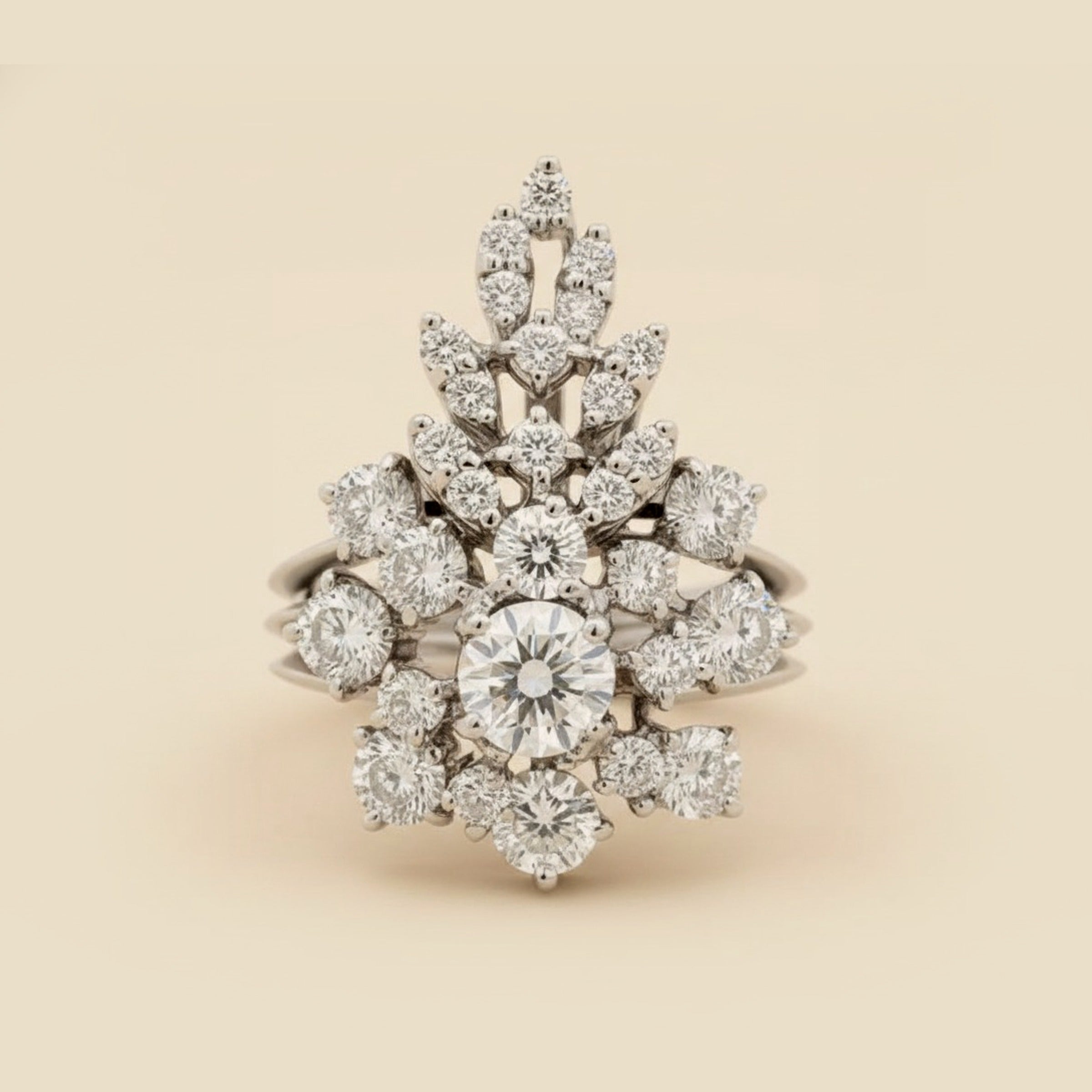 Large White Gold Diamond Waterfall Ring.