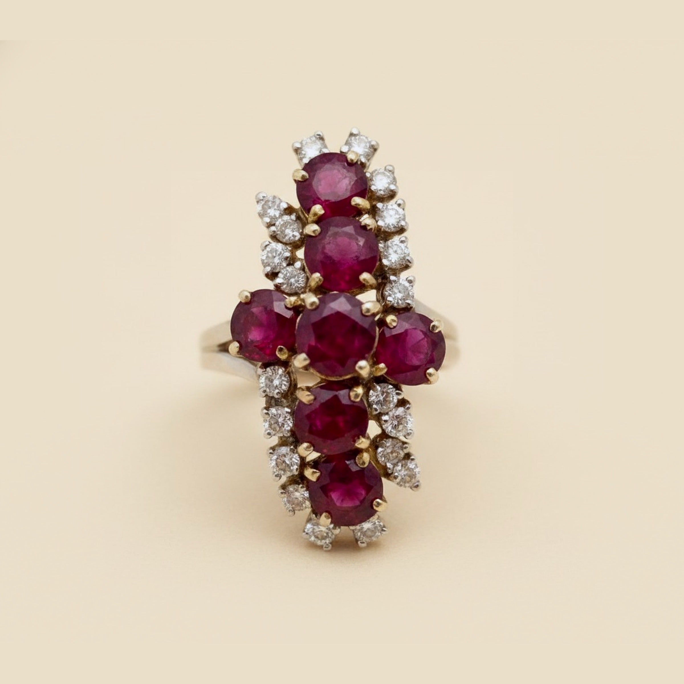 3-Row Ruby & Diamond Dinner Ring