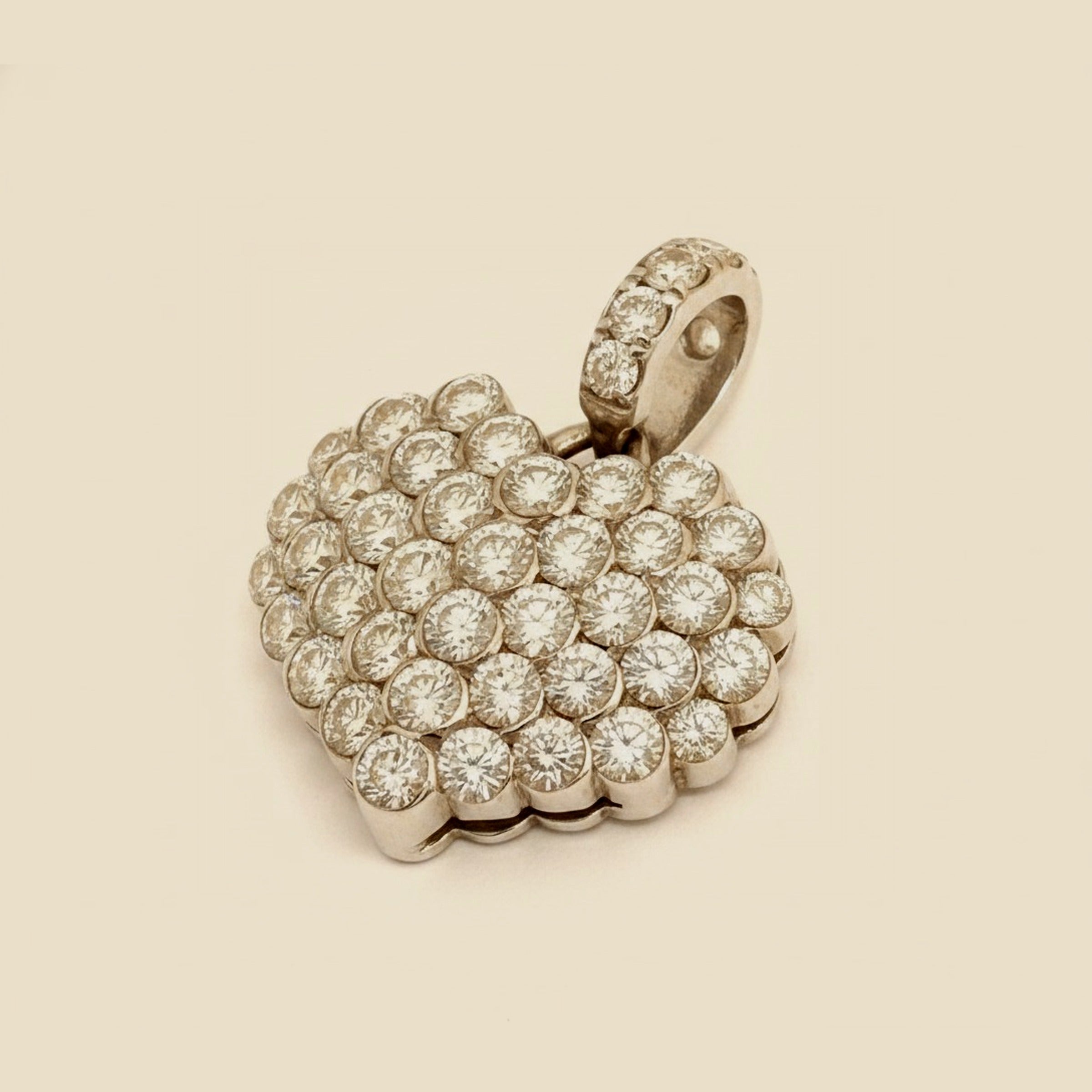 18K White Gold Diamond Heart Pendant with Diamond Bale