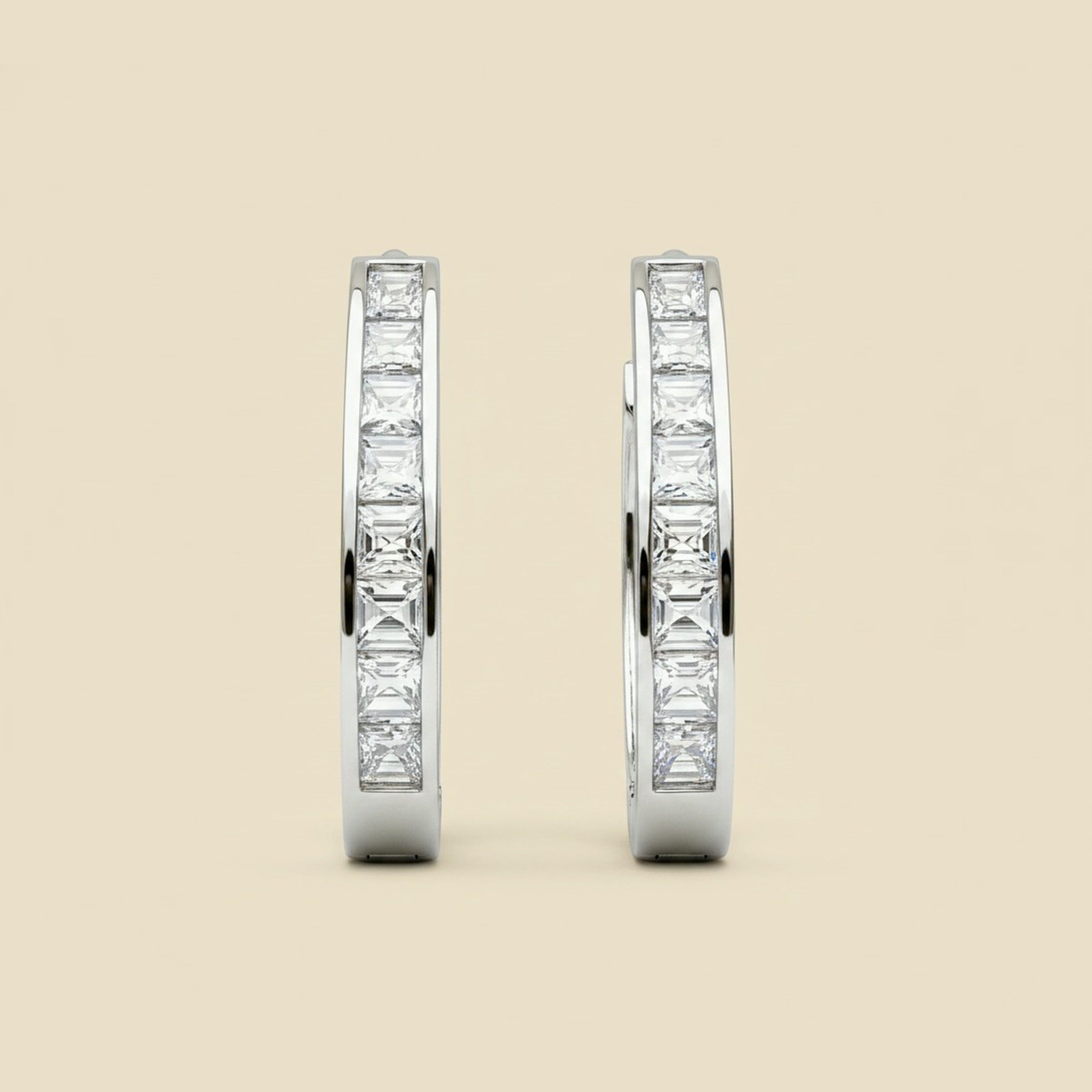 White Gold Channel Set Diamond "U" Hoop Earrings