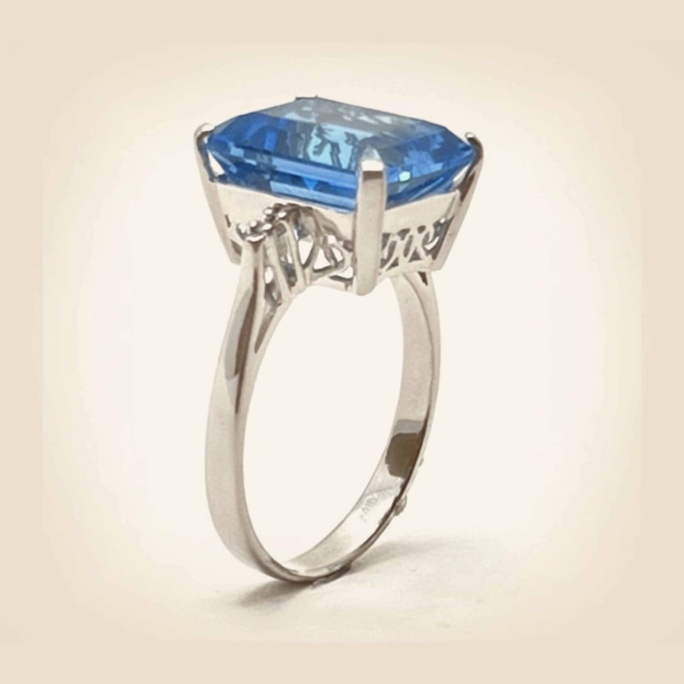 White Gold Blue Topaz & Diamond Dinner Ring