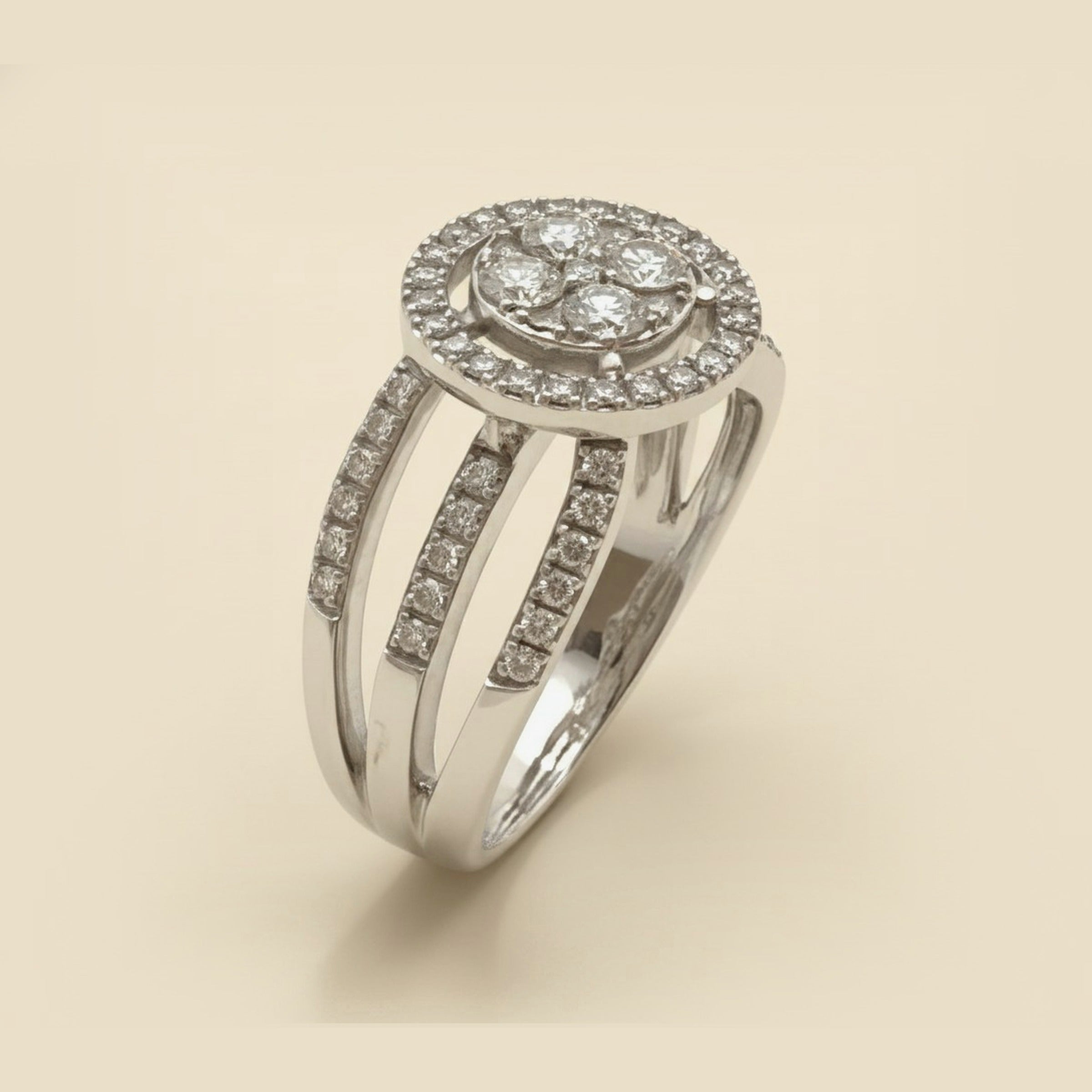 14K White Gold Diamond Cluster Ring, 1.25 Carats