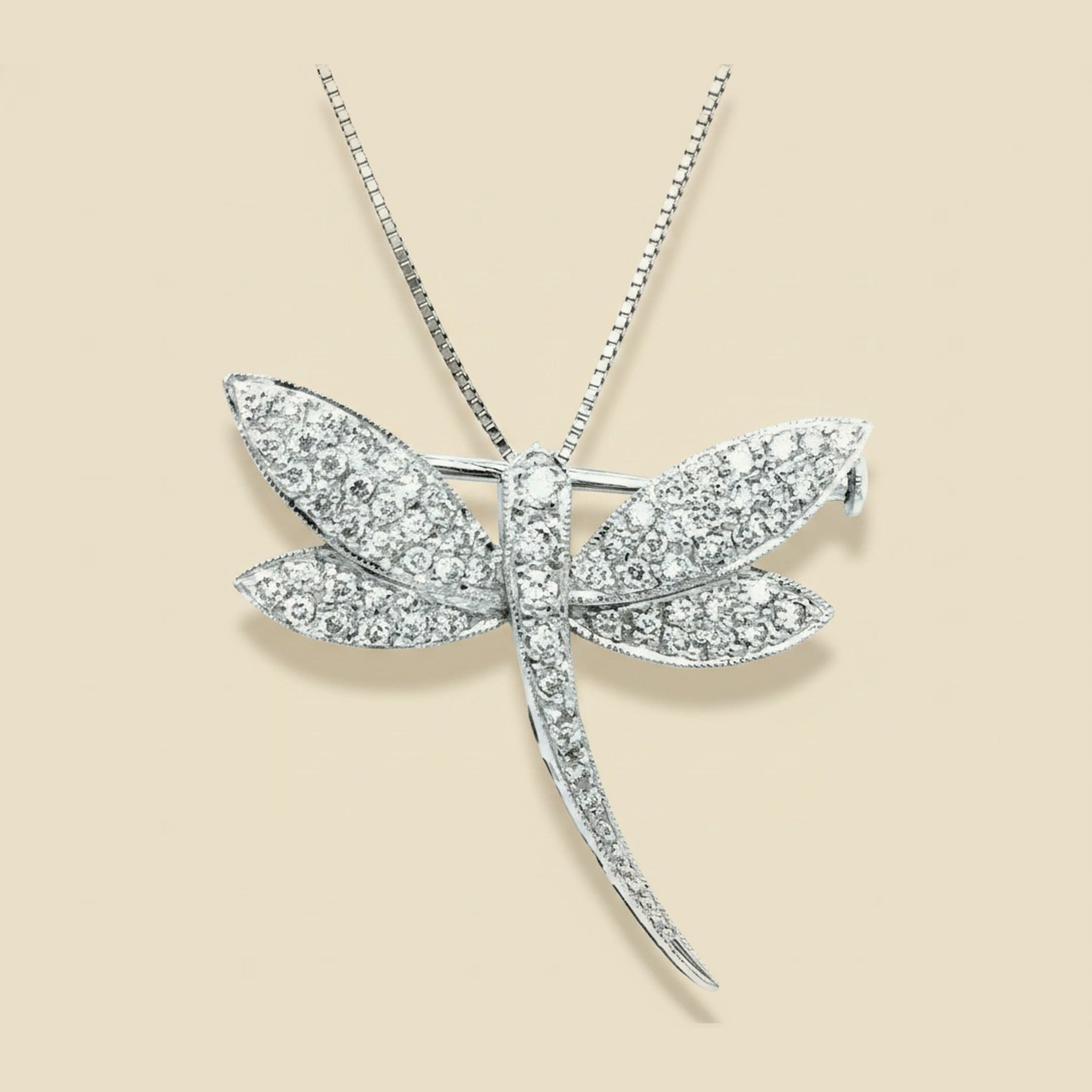 18k White Gold Diamond Dragonfly Pin/Pendant