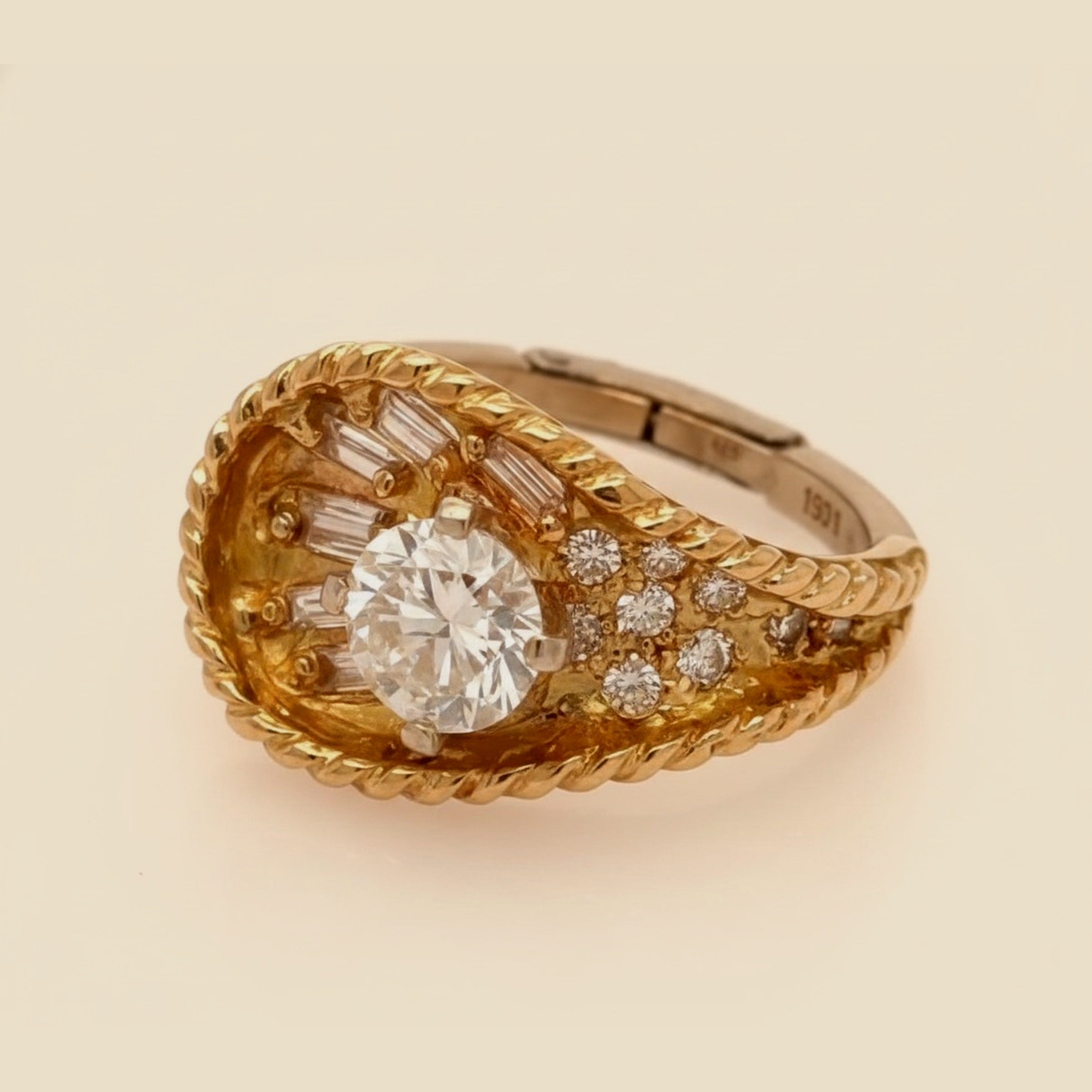 14K Yellow Gold Diamond Cocktail Ring, 1.25 Carats