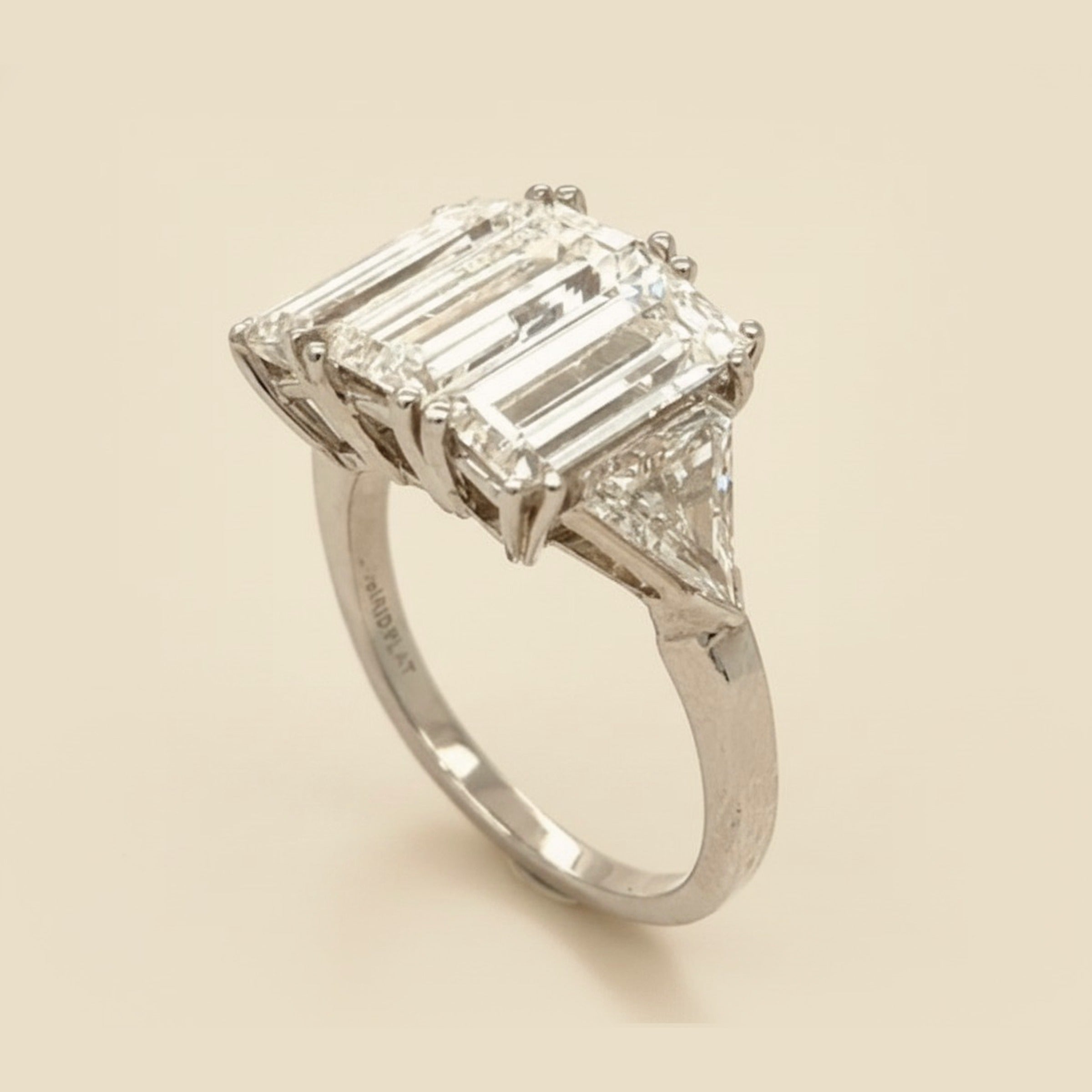 Important Platinum Three Stone Diamond Ring