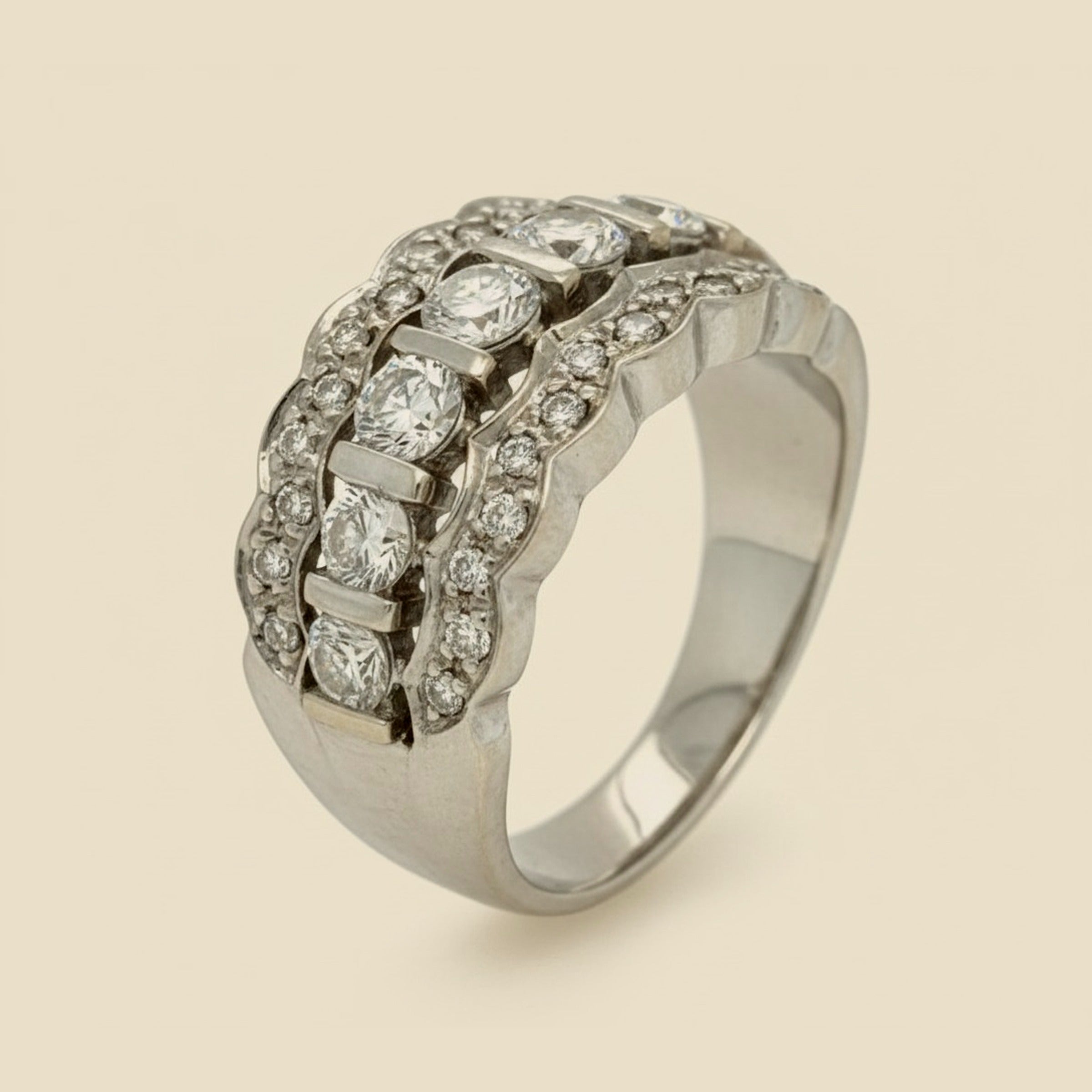 White Gold 3-Row Diamond Band