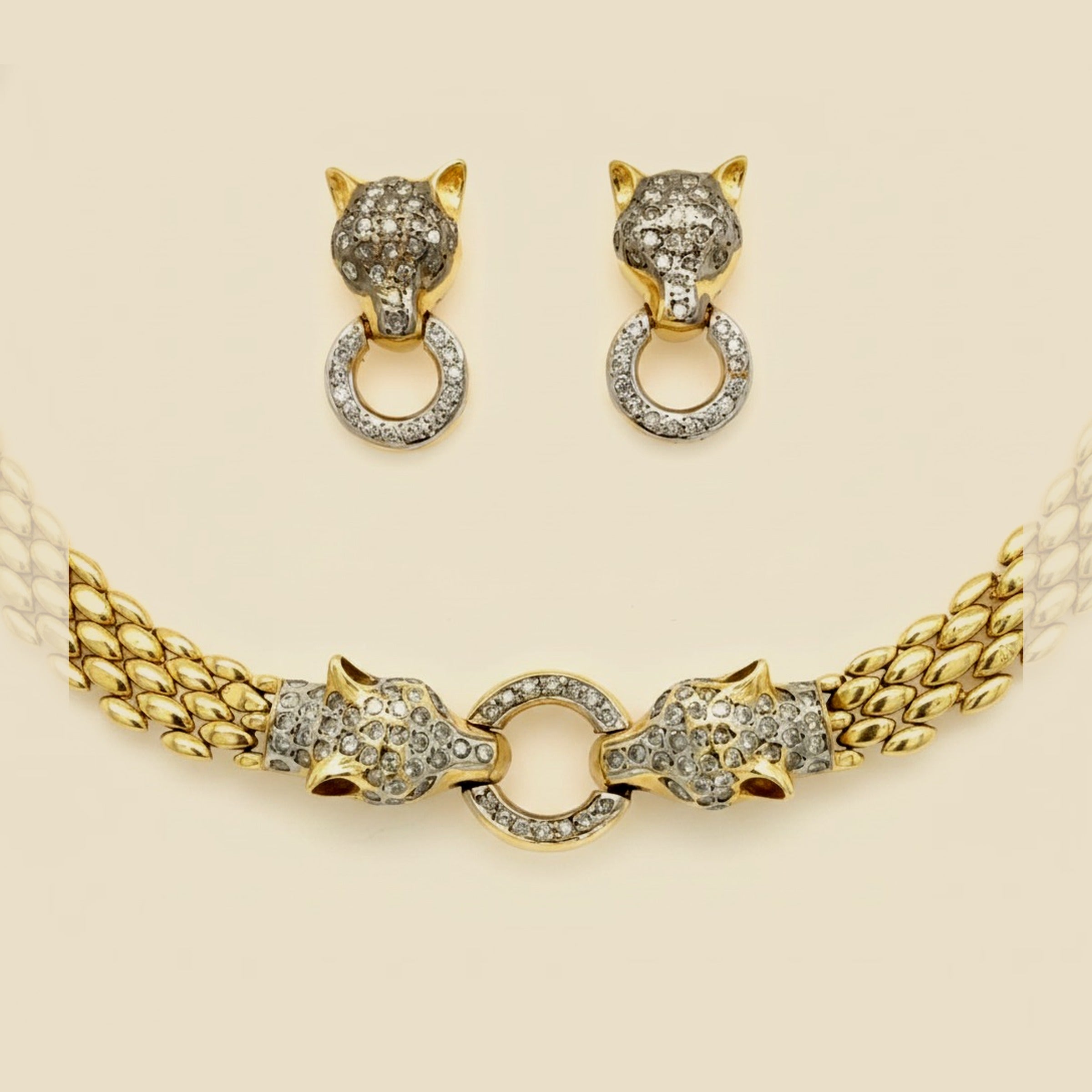 Bismarck Link Diamond Leopard Bracelet & Earring Set