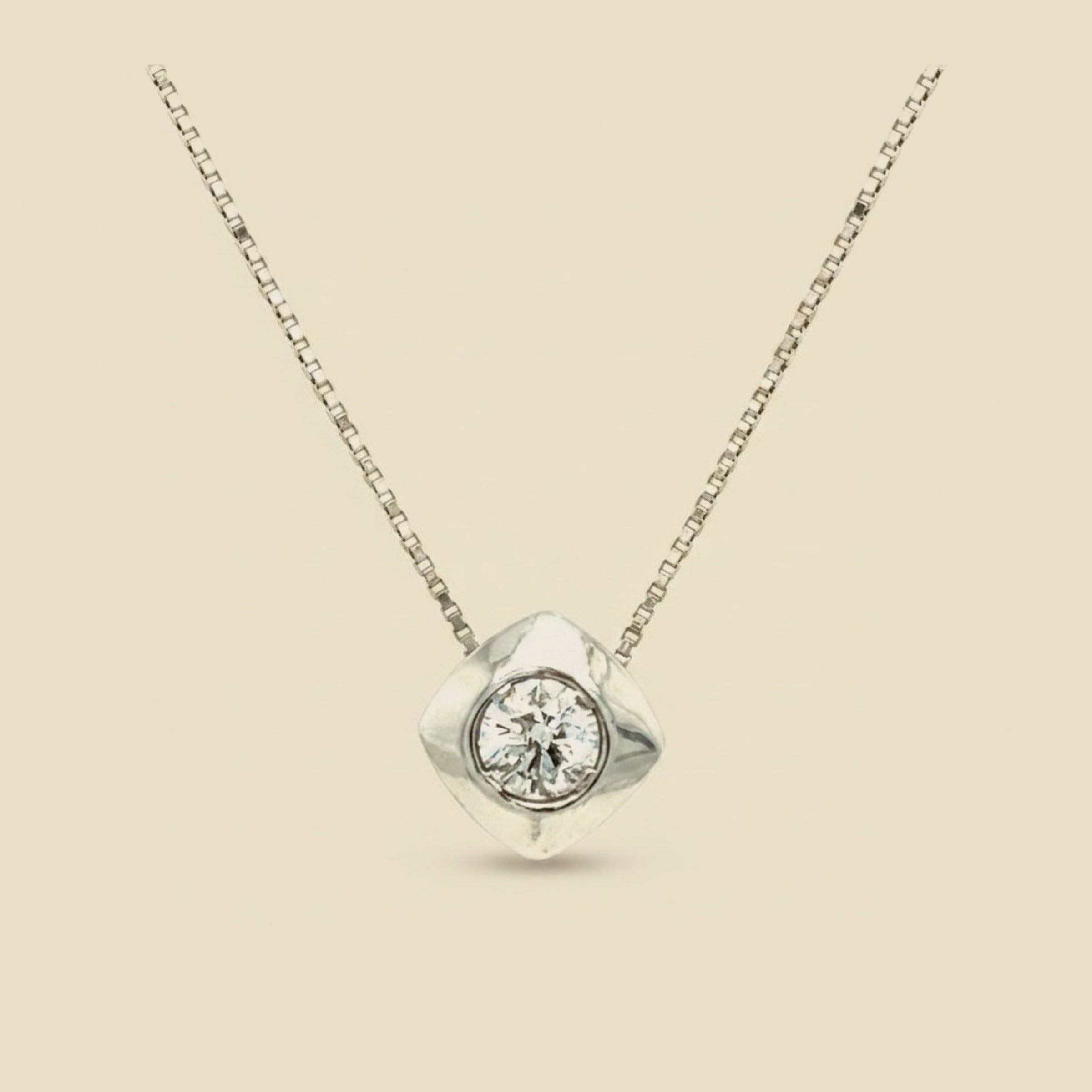 White Gold Bezel Set Solitaire Diamond Pendant