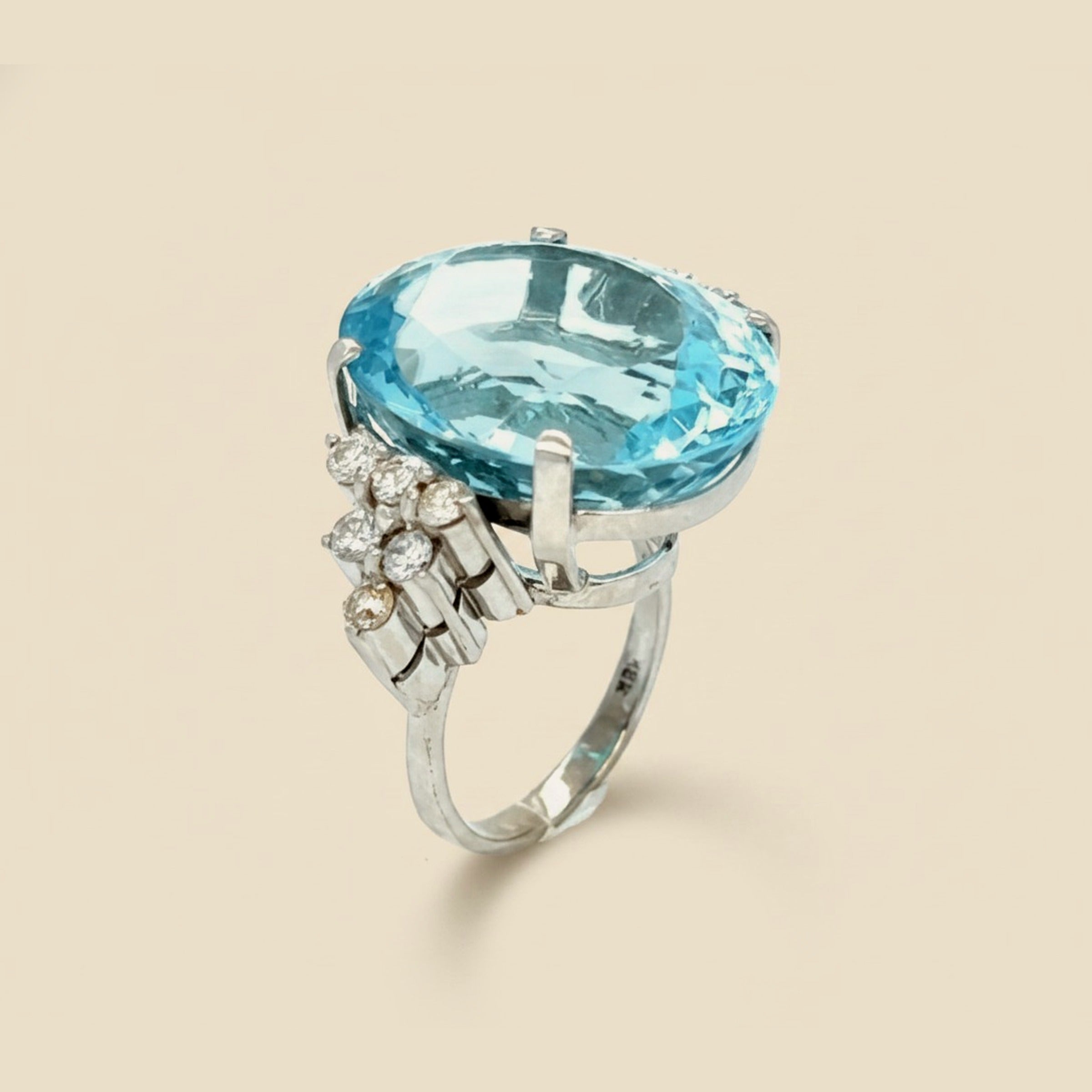 1950's Aquamarine & Diamond Cocktail Ring