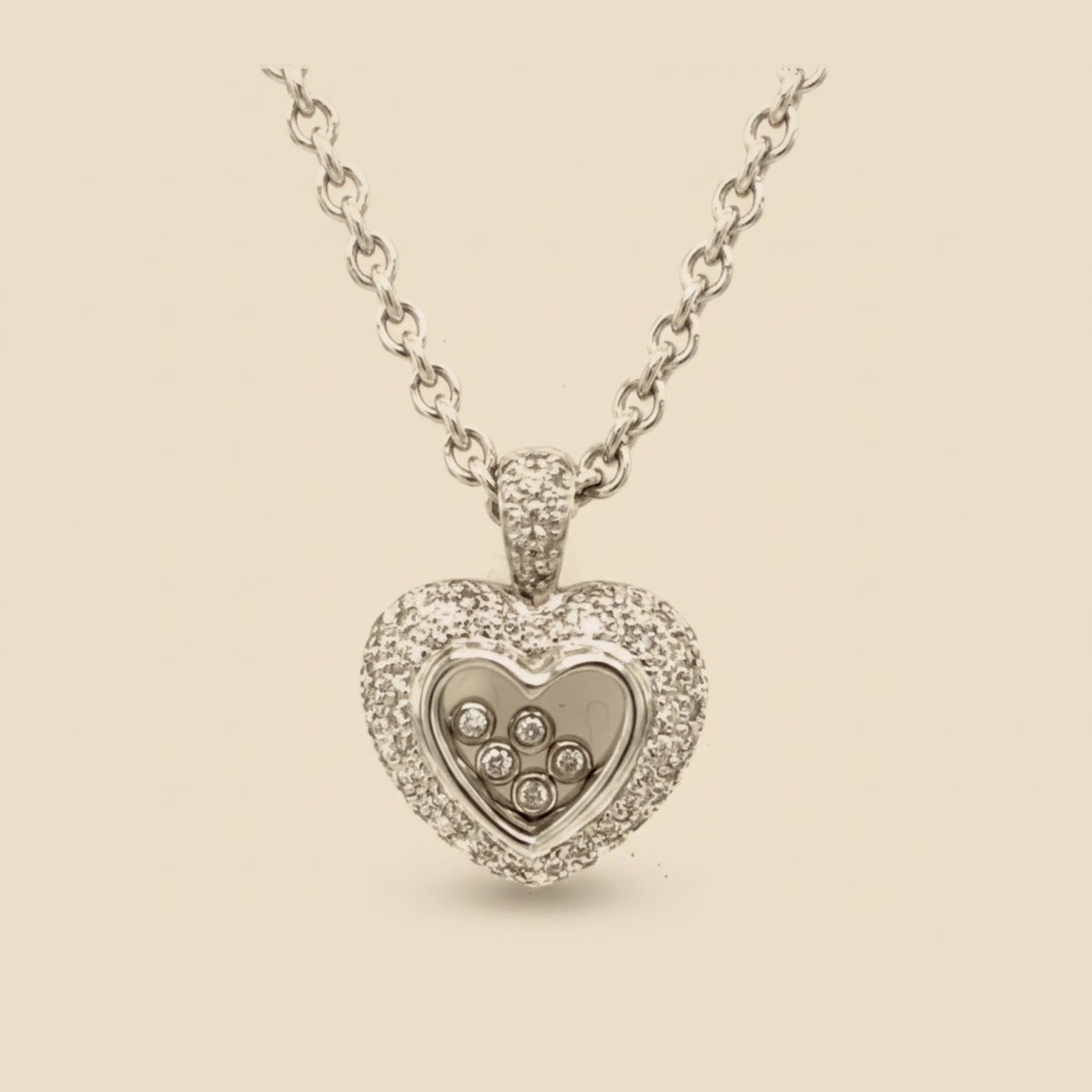 White Gold Pave Floating Diamond Heart Necklace