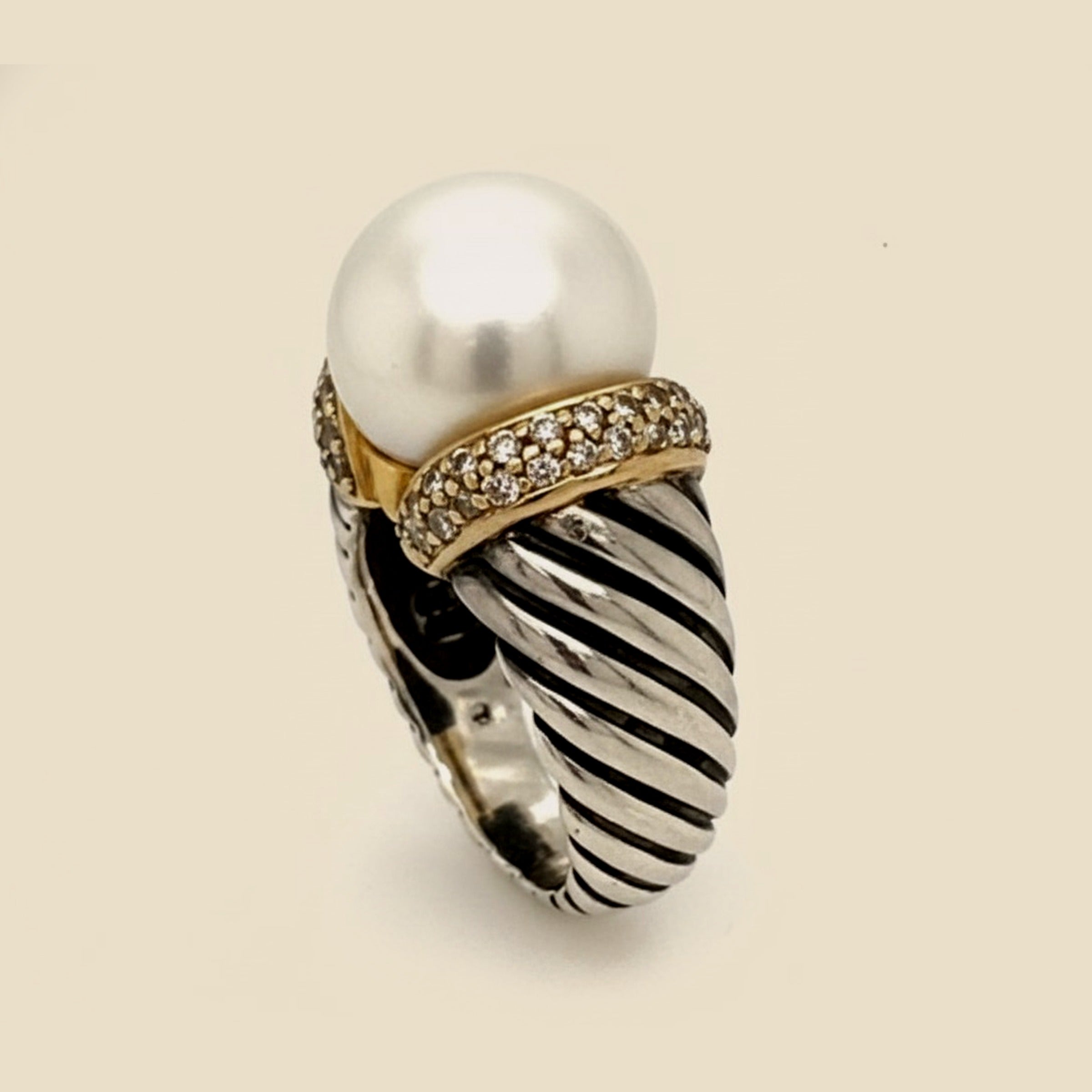 David Yurman South Sea Pearl & Pave Diamond Cocktail Ring
