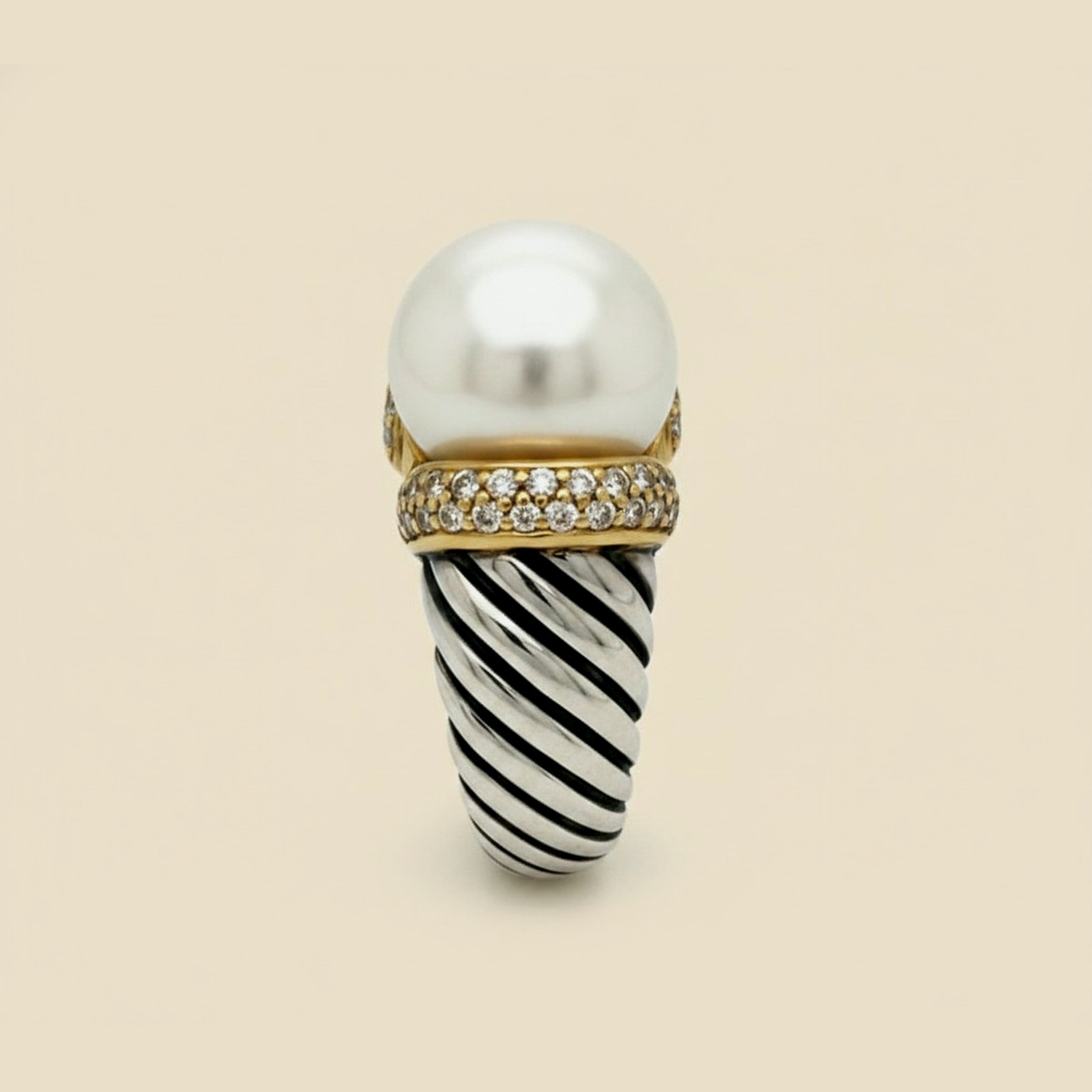 David Yurman South Sea Pearl & Pave Diamond Cocktail Ring