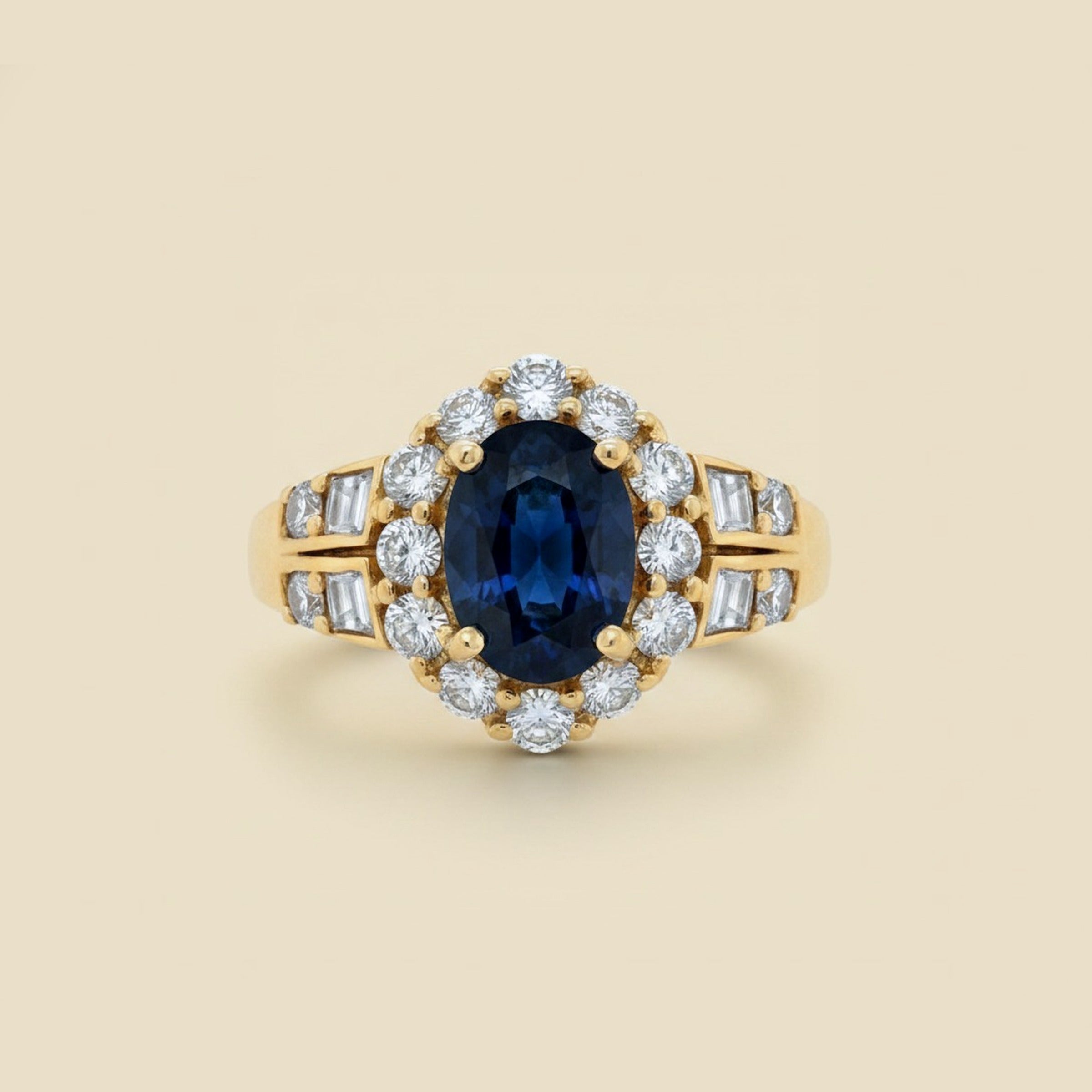 18k Yellow Gold Sapphire & Diamond Cocktail Ring