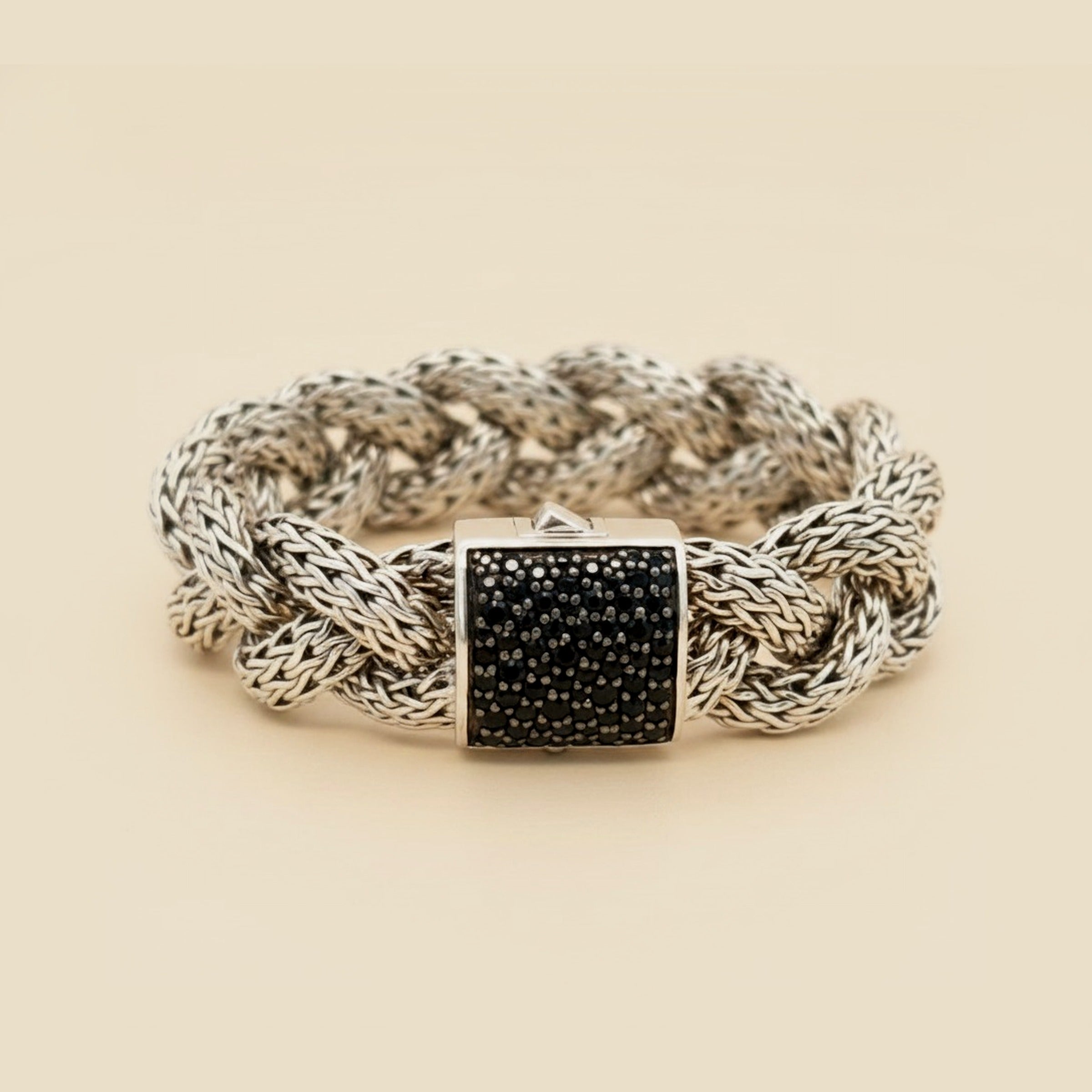 John Hardy Sterling Silver Cable Weave Black Sapphire Bracelet