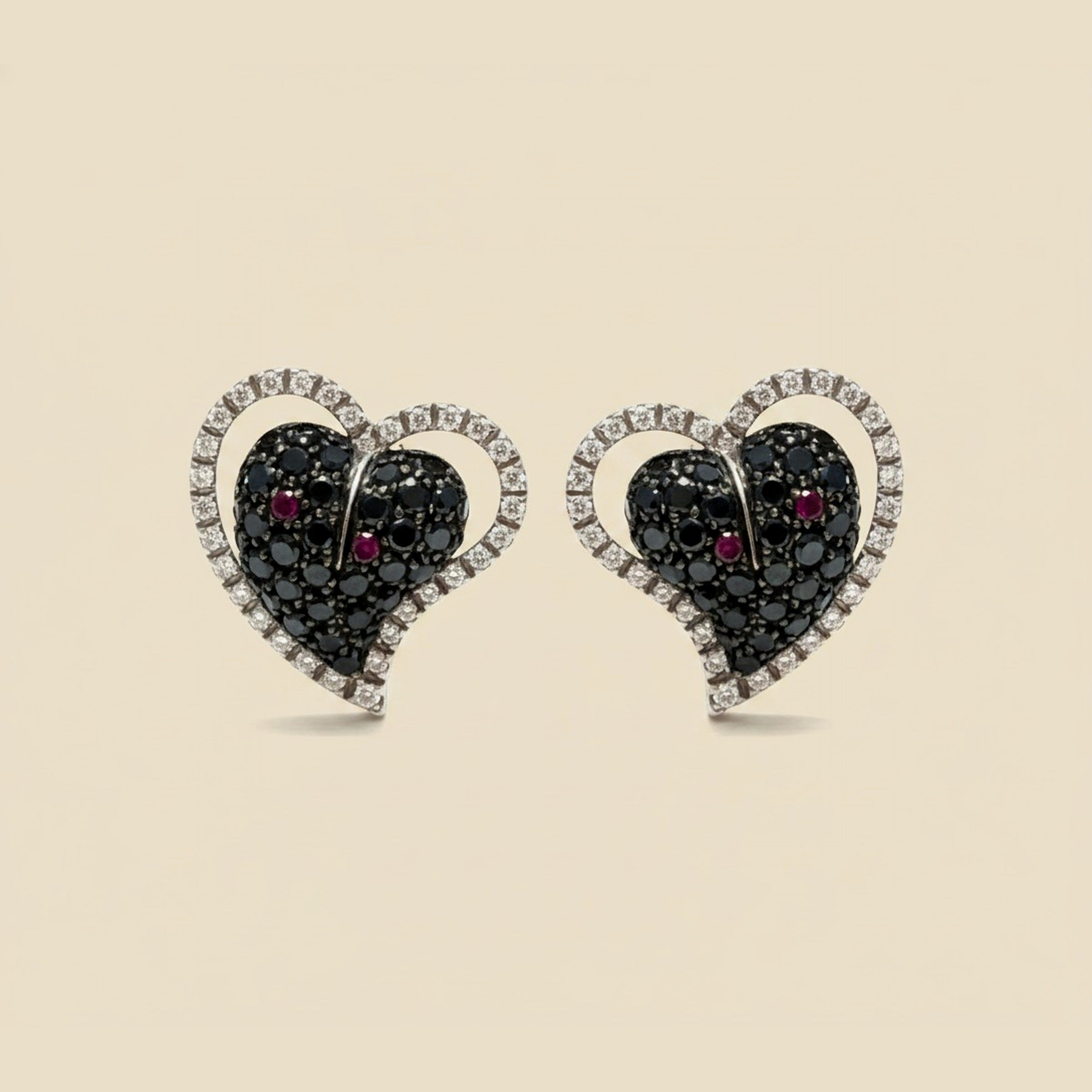 Leo Pizzo White Gold Black & White Diamond Heart Earrings