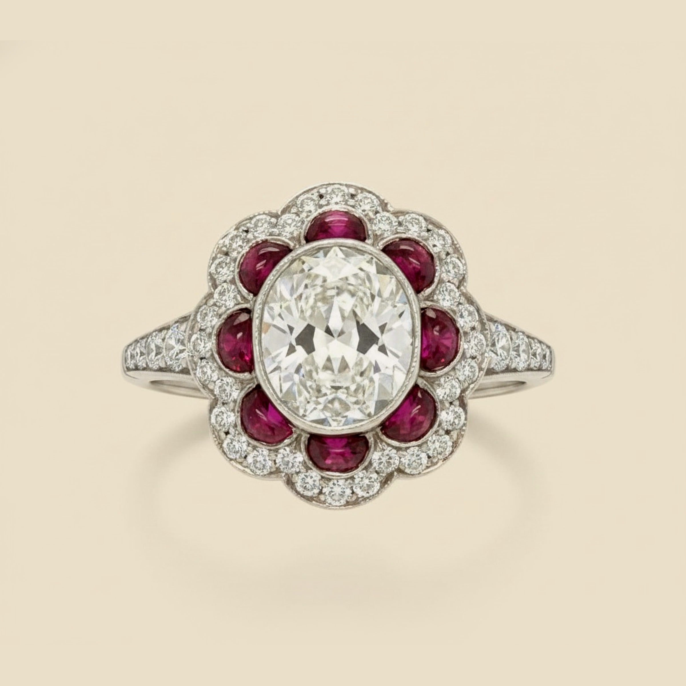 Art Deco Platinum Diamond & Ruby Engagement Ring