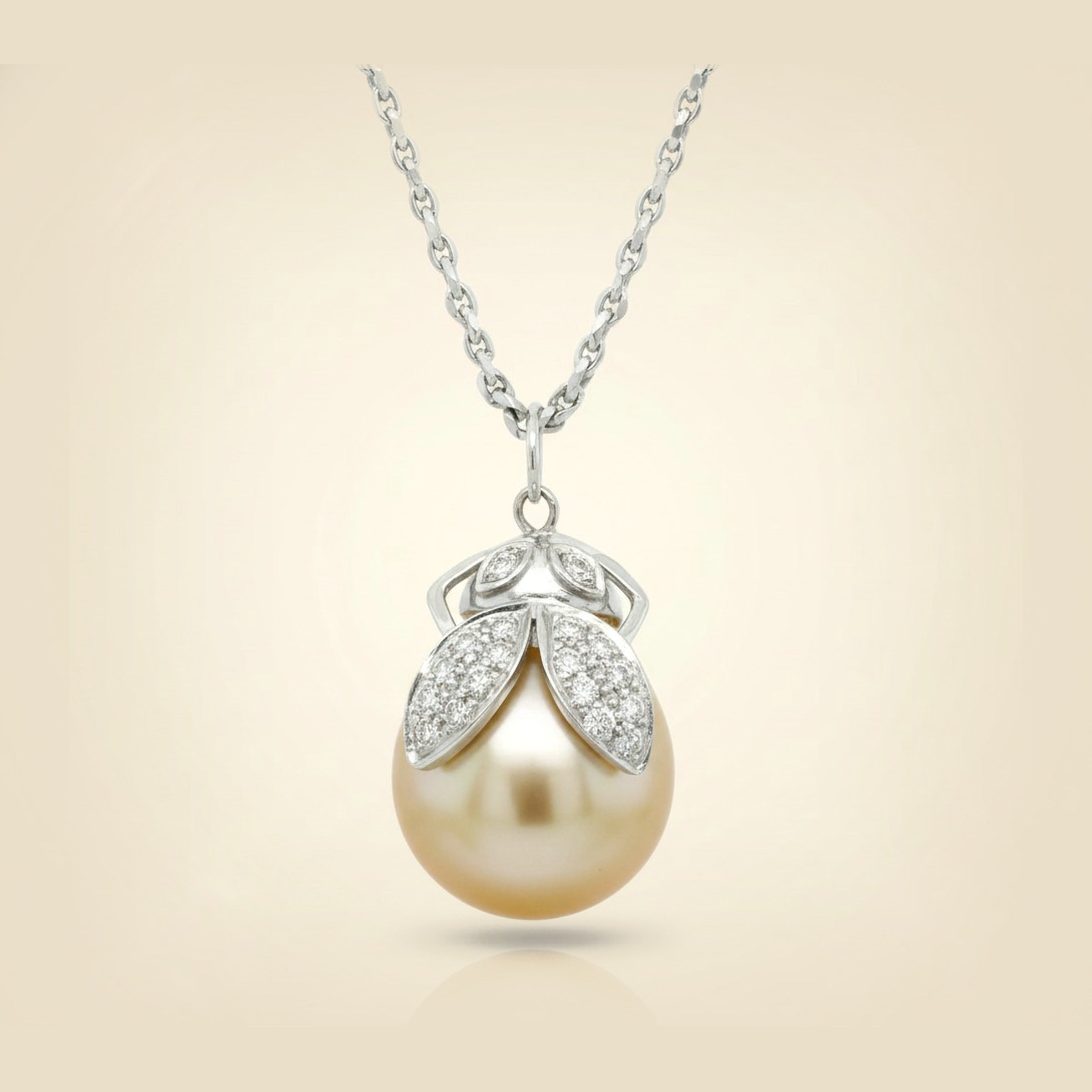 18K White Gold Golden South Sea Pearl & Diamond Pendant