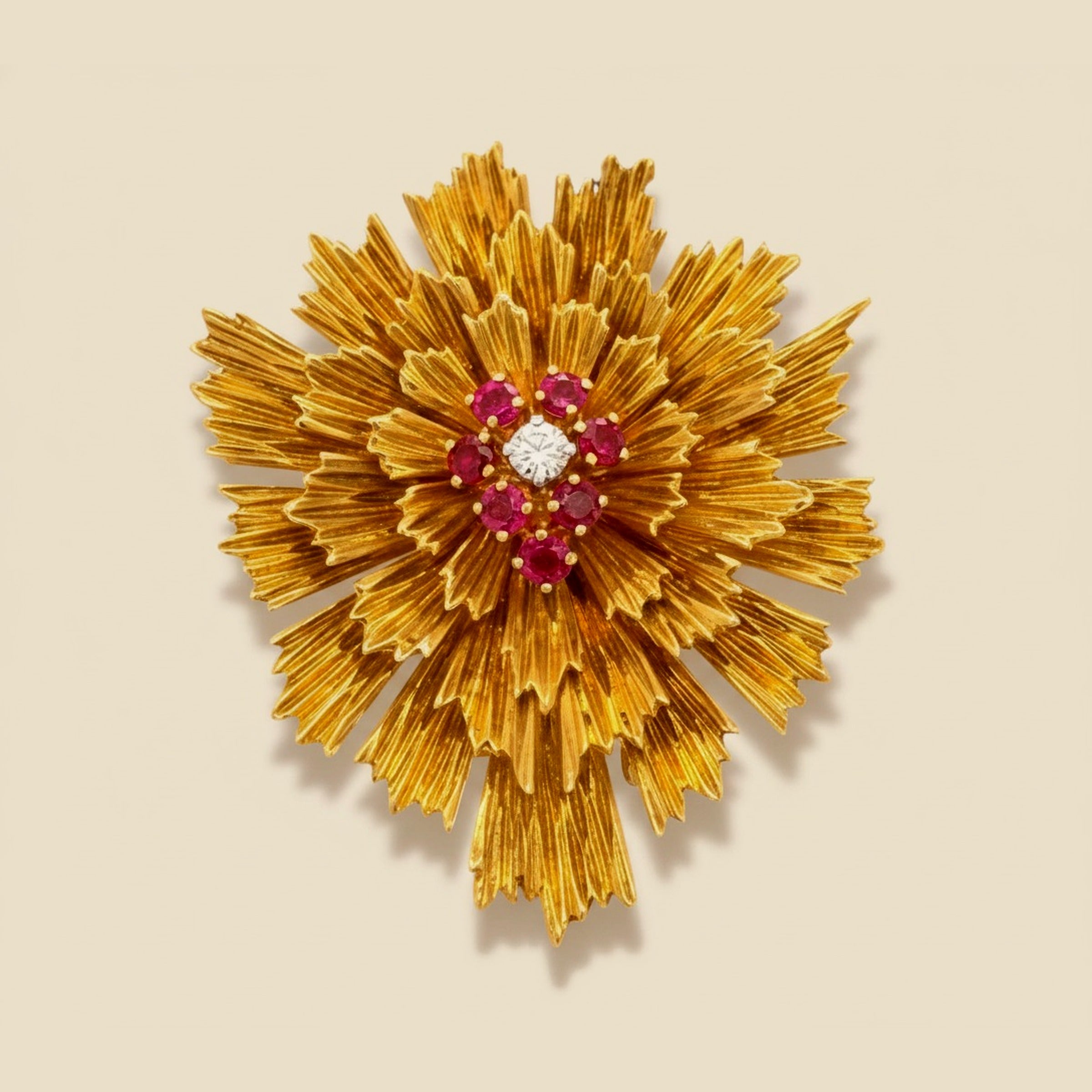 Yellow Gold Diamond & Ruby Starburst Pin