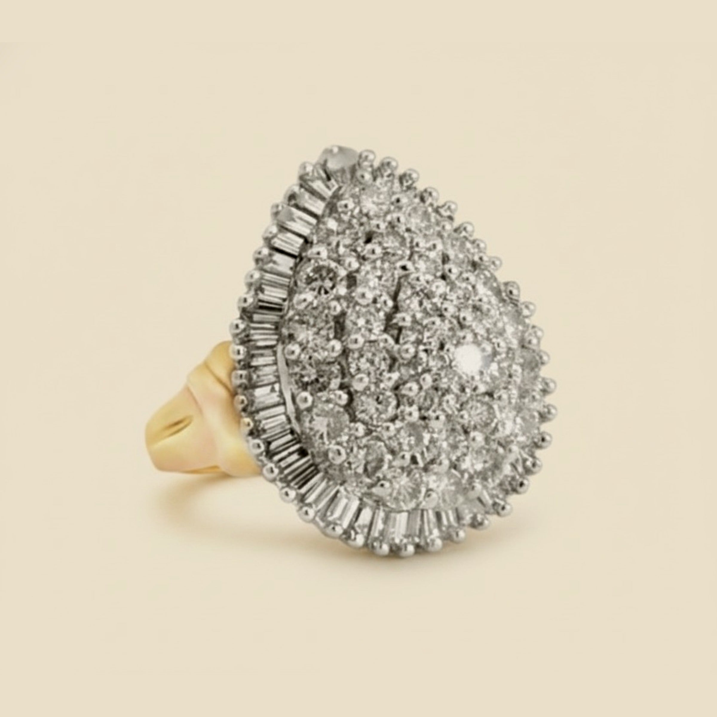 Two Tone 14k Pear Shaped Diamond Cluster Ring