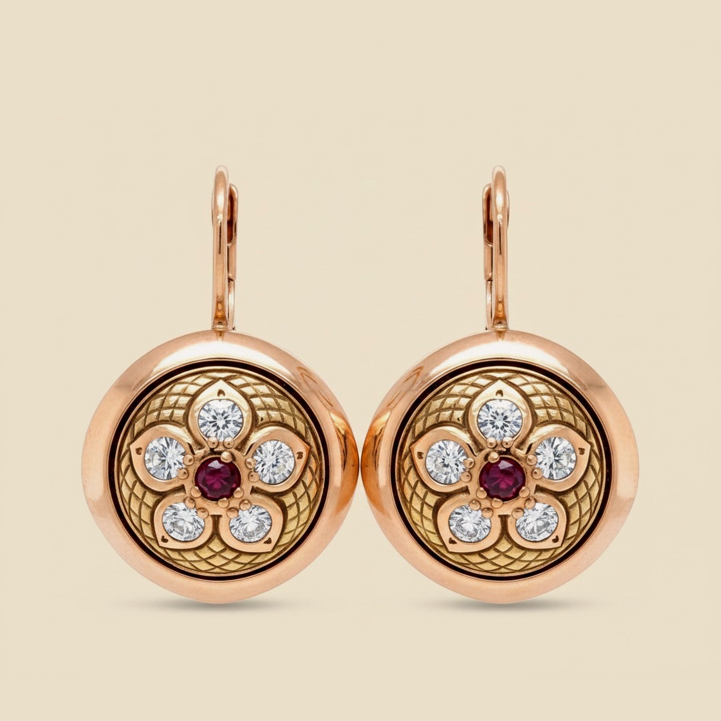 14k Yellow Gold Diamond& Garnet Earrings