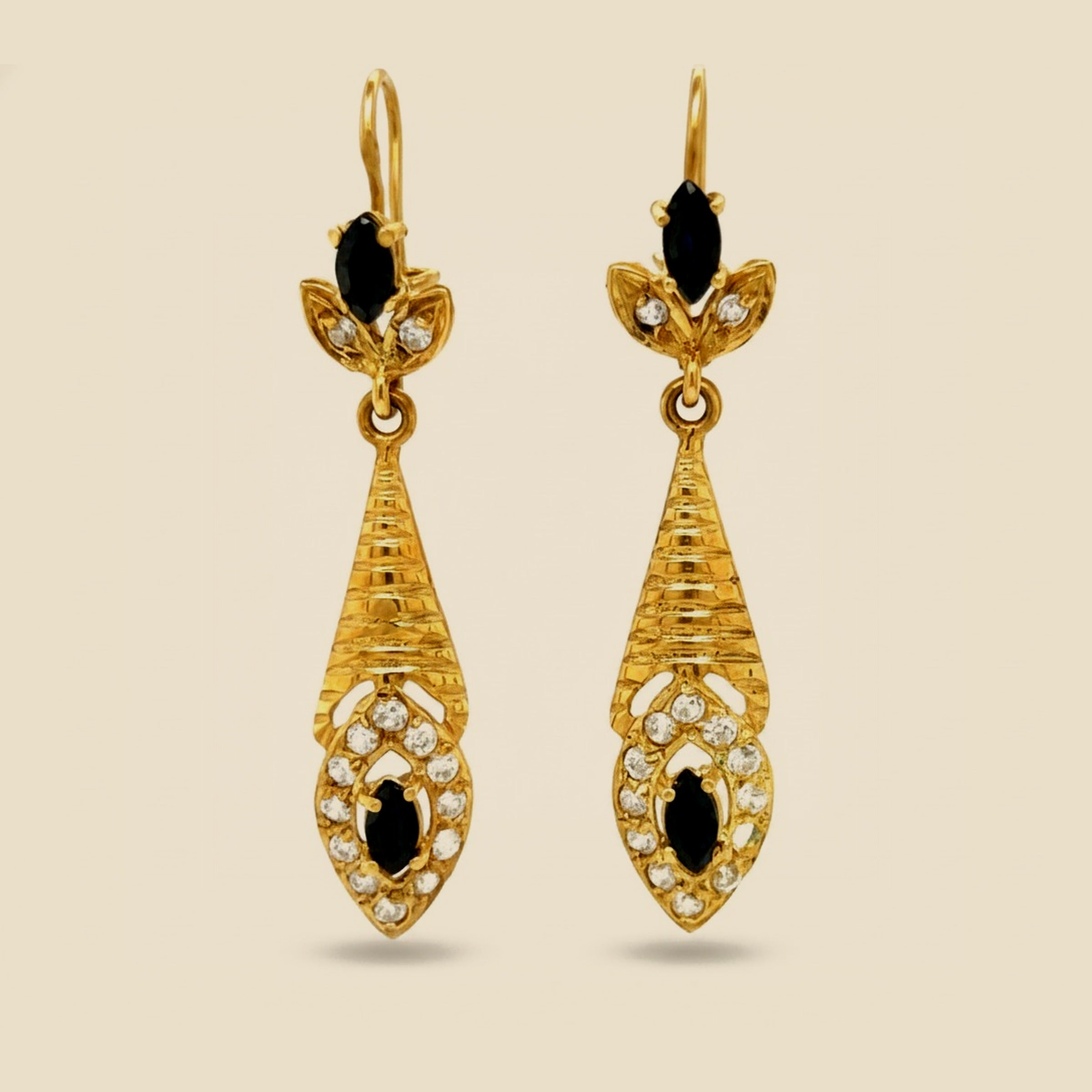 Yellow Gold Marquise Diamond & Sapphire Earrings