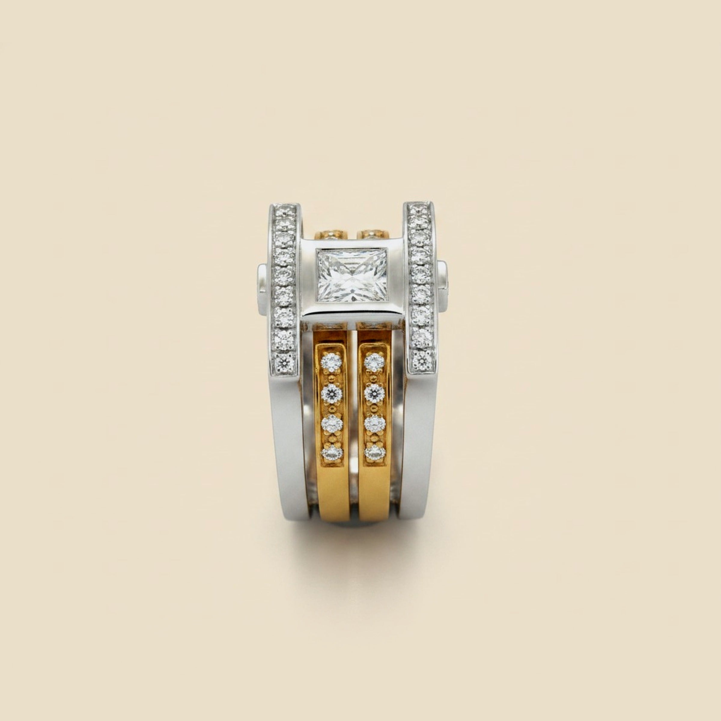 Two Tone 18k Abstract Diamond Cocktail Ring