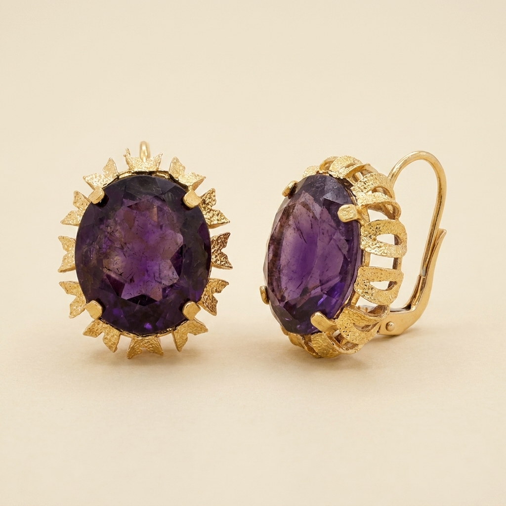 18k Yellow Gold Contemporary Amethyst Earrings