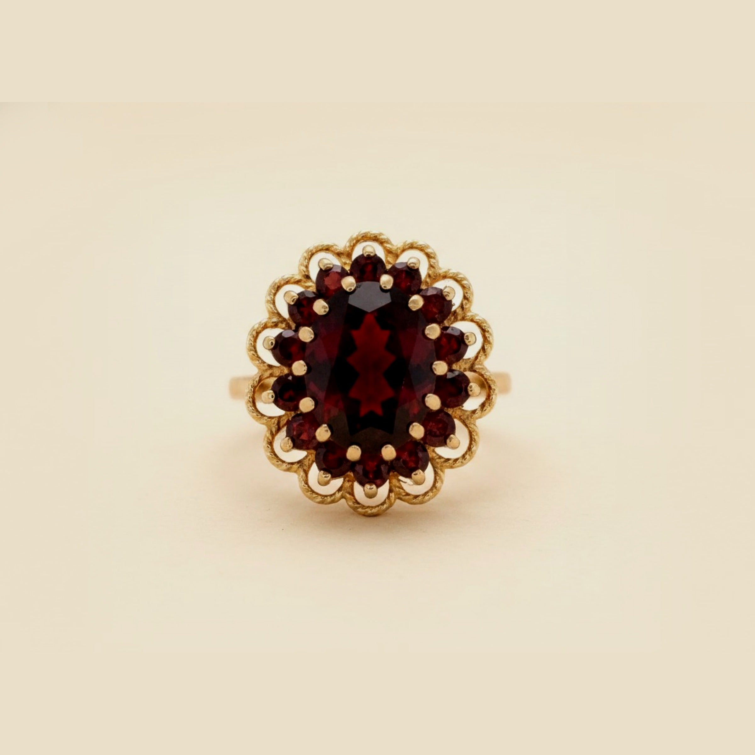 Yellow Gold Garnet Cluster Ring