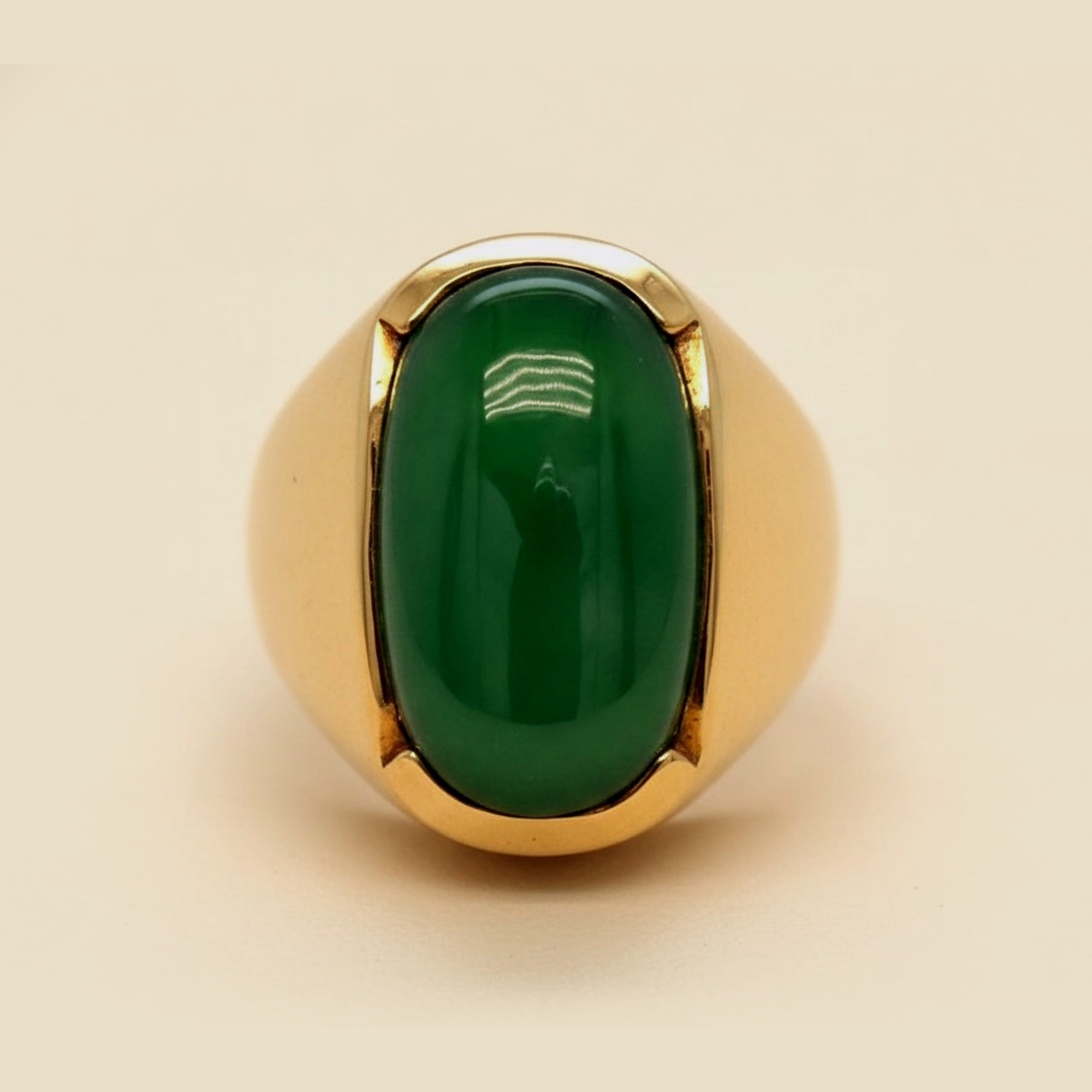 Gump's Yellow Gold Gent's Green Jade Ring