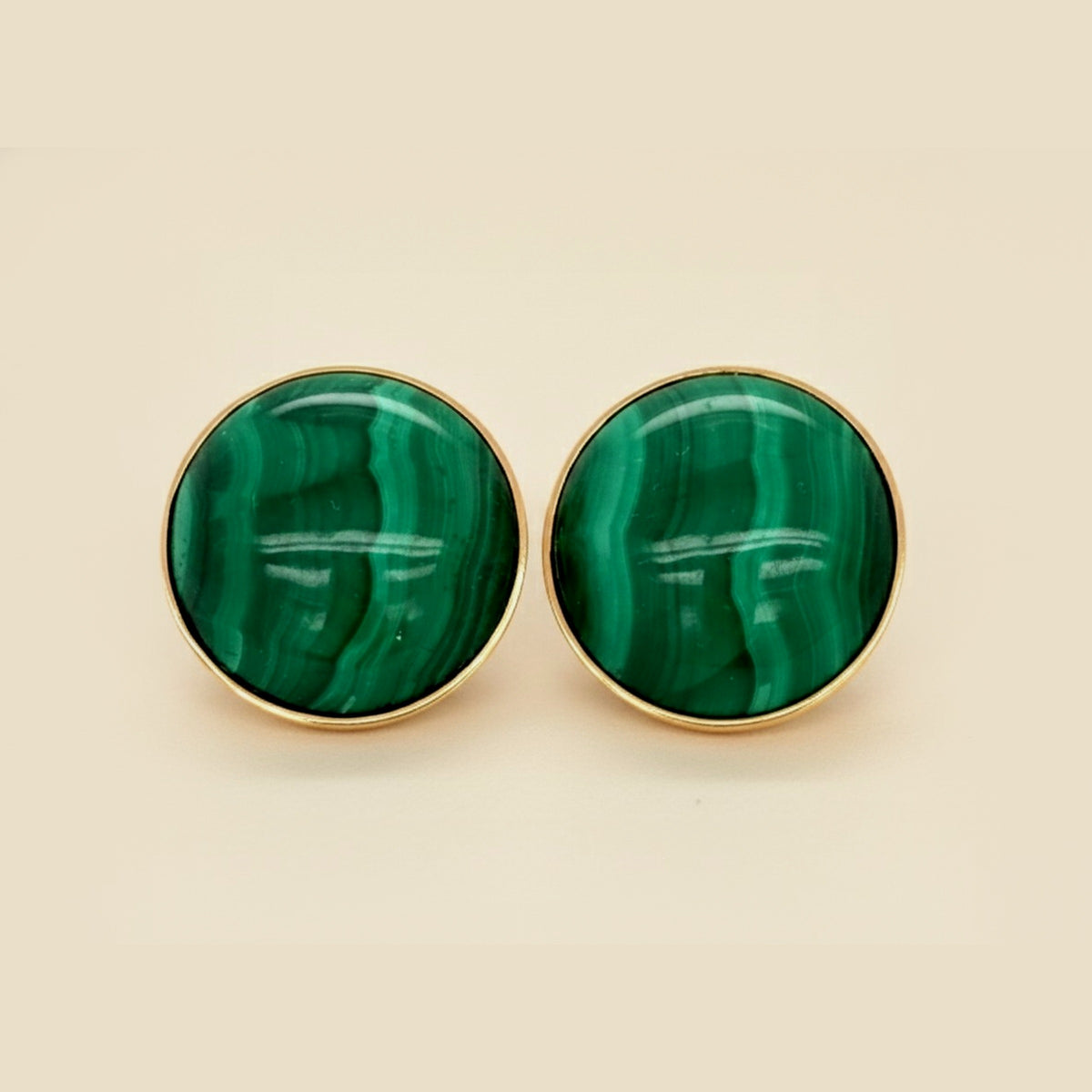 Large Malachite Button Ear Clips