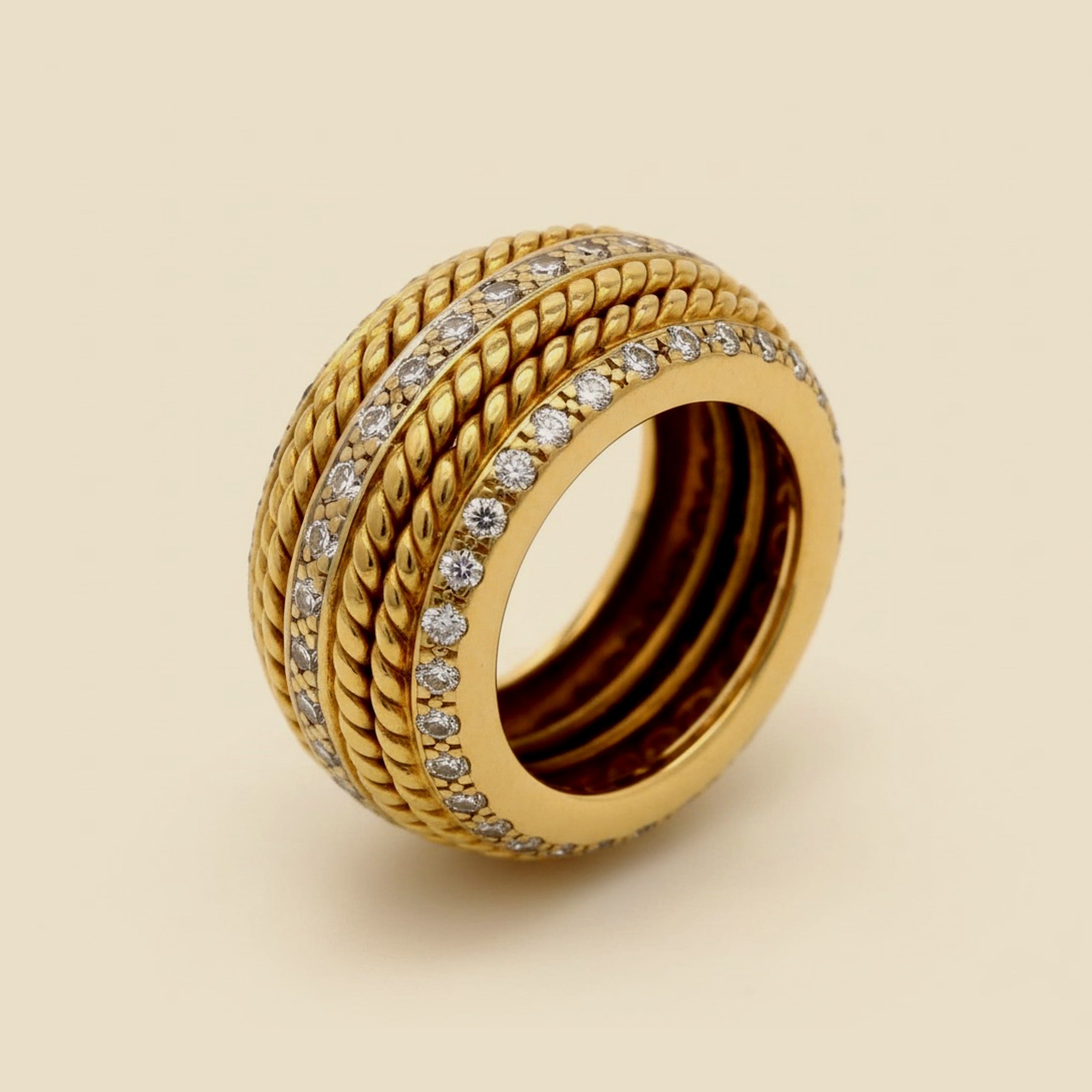 Alternating Diamond & Double Rope Design Wide Ring – Empire Diamond