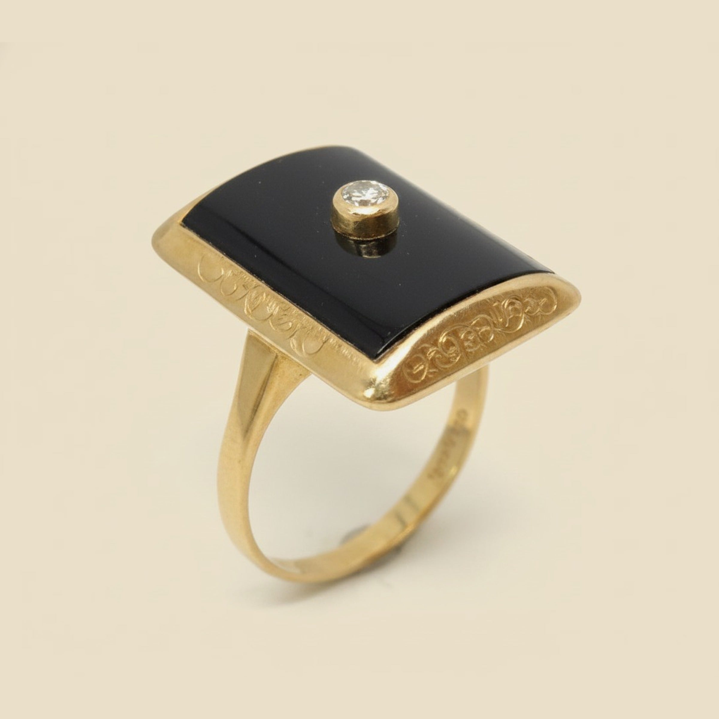 Art Deco 14K Rose Gold & Onyx Old European Cut